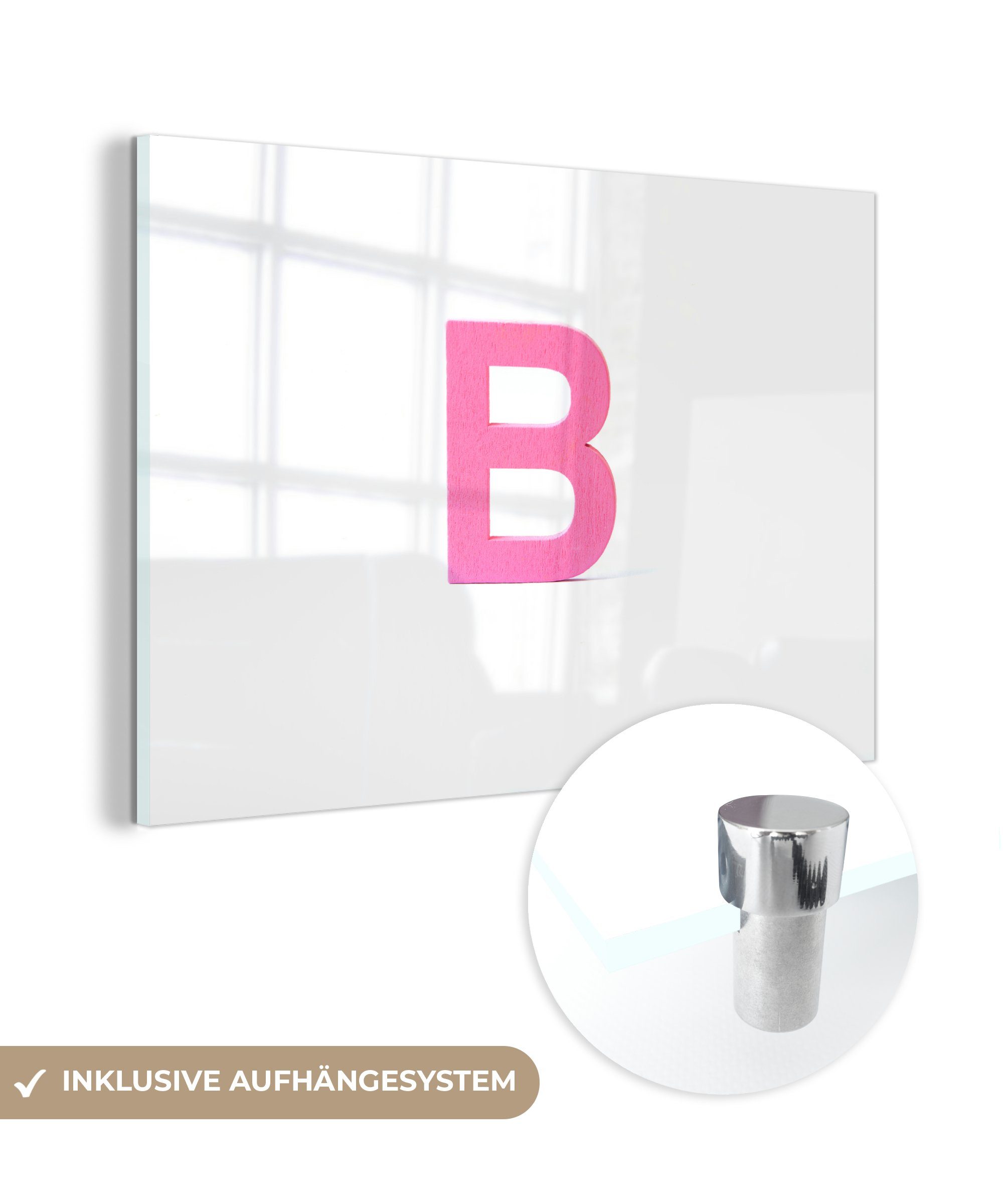 MuchoWow Acrylglasbild Rosa Buchstabe B auf weißem Hintergrund, (1 St), Acrylglasbilder Wohnzimmer & Schlafzimmer