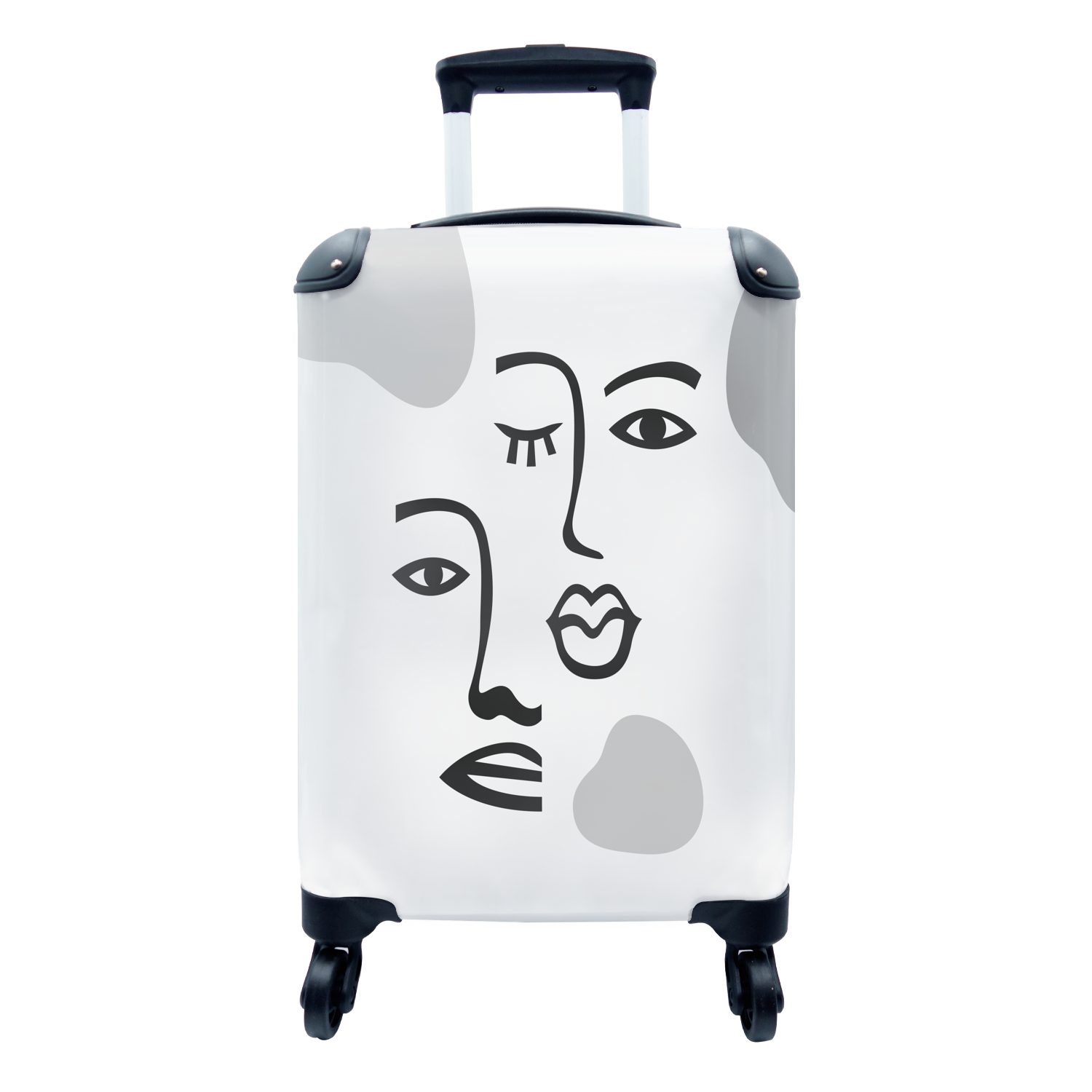 MuchoWow Handgepäckkoffer Gesicht - Schwarz - Weiß, 4 Rollen, Reisetasche mit rollen, Handgepäck für Ferien, Trolley, Reisekoffer