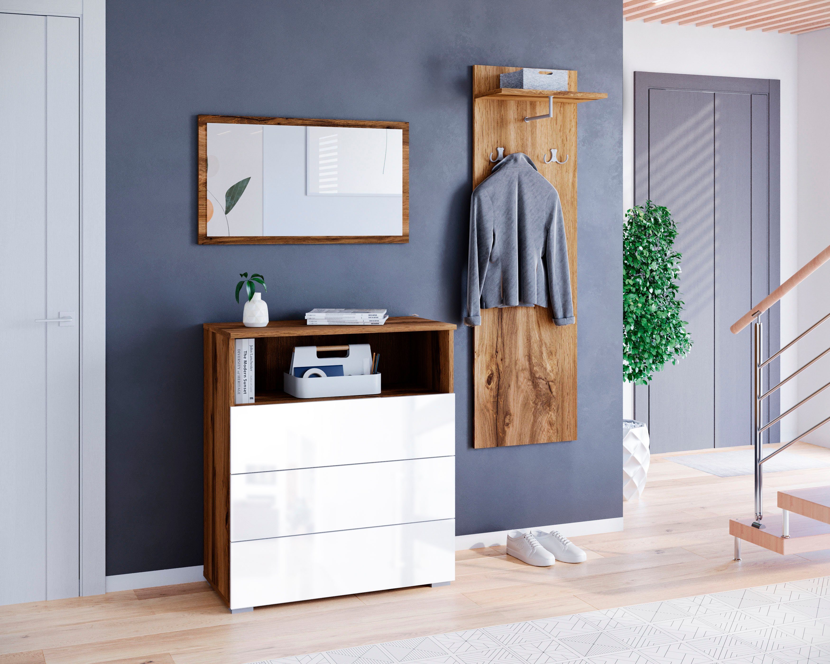 OTTO home Garderoben-Set PARIS/ TOKYO, (Komplett-Set, 3-St), Garderoben- Set Breite 140cm, hochkant oder quer montierbar Spiegel