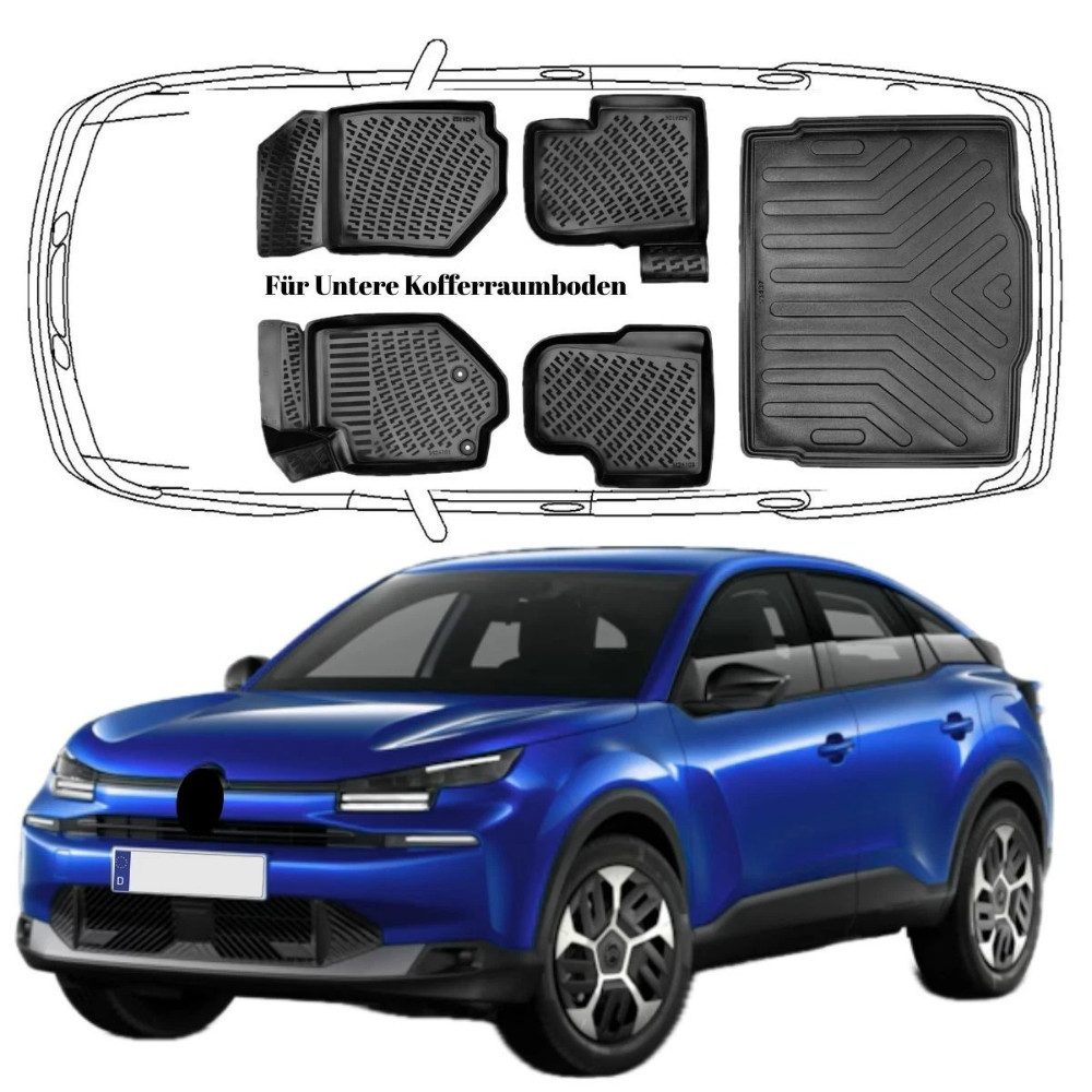 Trimak Passform-Fußmatten Oder Kofferraumwanne Oder Set Citroen C4 & Cactus, Citroen C4 3.Gen ab 2020 Gummimatten Auto & Untere Kofferraummatte