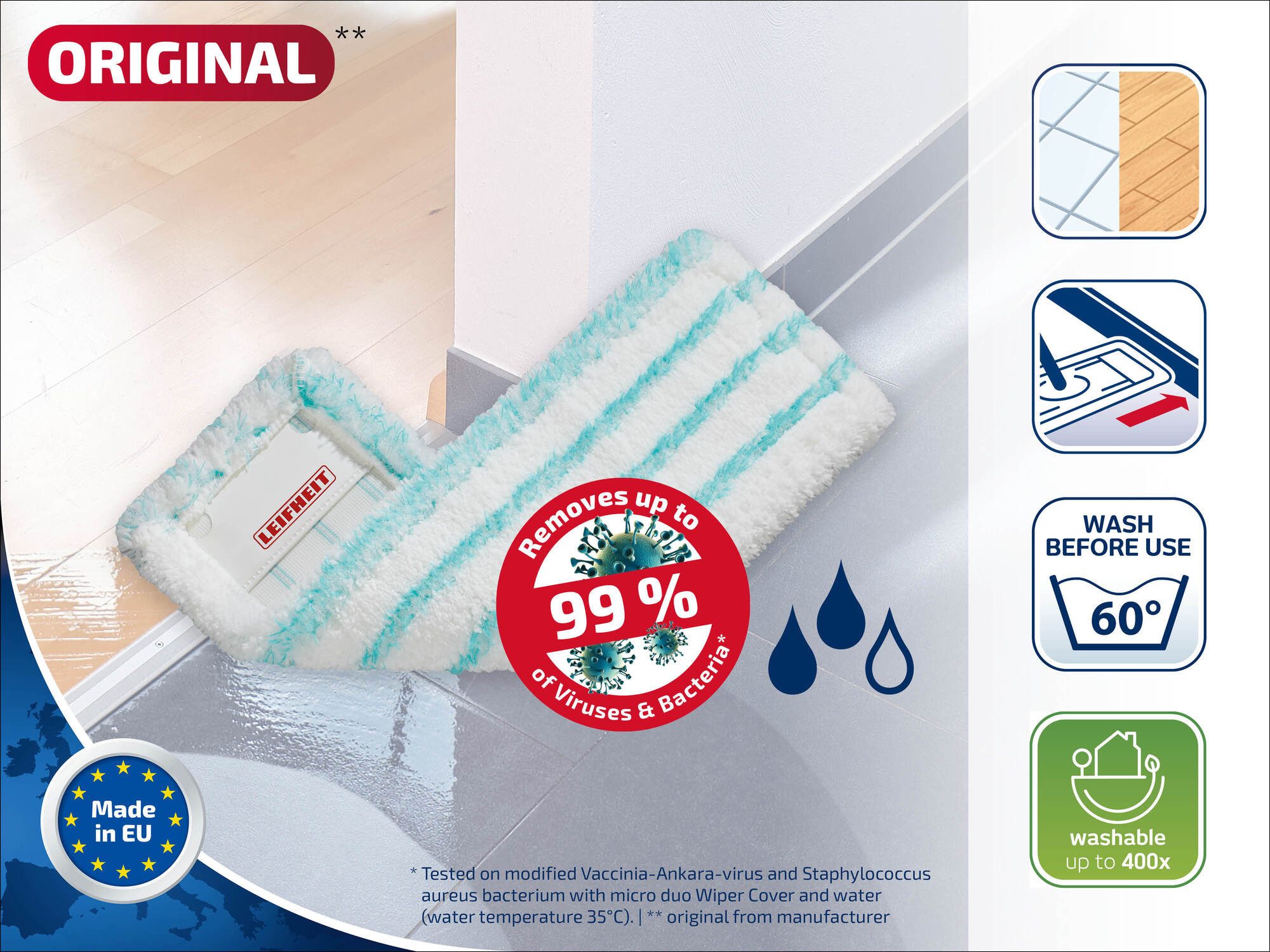 Leifheit 3er Set Wischbezug Profi XL Wischbezug (Mikrofaser,Kunstfaser, 18.0x50.0 cm, 3-tlg., Allround-Bodenreinigung, hygienisch reinigen, Staubbezug inklusive – Bild 4 von 5