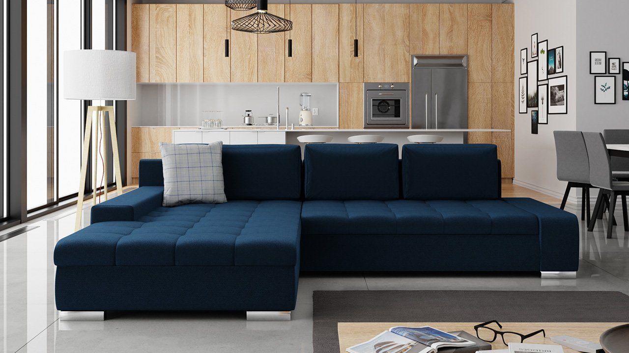 MIRJAN24 Ecksofa Orkan, mit Bettkasten und Schlaffunktion, Kissen mit Reisverschluss, Seite universal