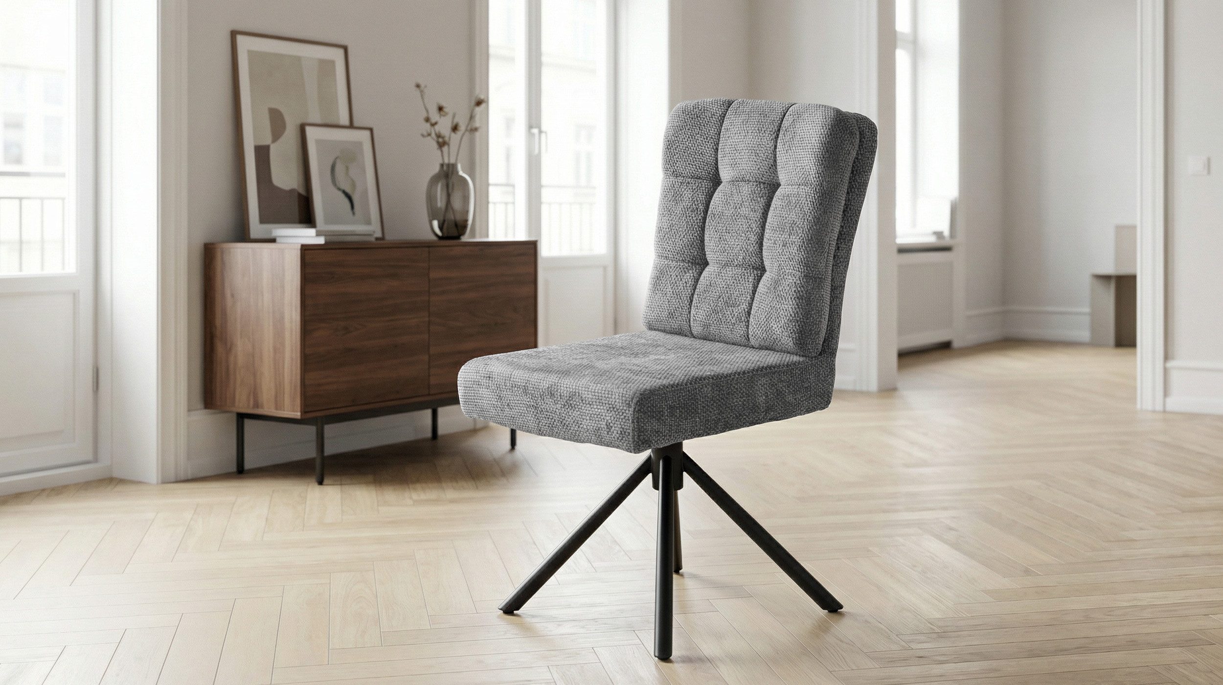 Massivart® Polsterstuhl drehbar, Esszimmerstuhl mit Wippfunktion und Taschenfederkern, »Hedia«, Chenille-Optik · Metallgestell schwarz · mit Nivellierung