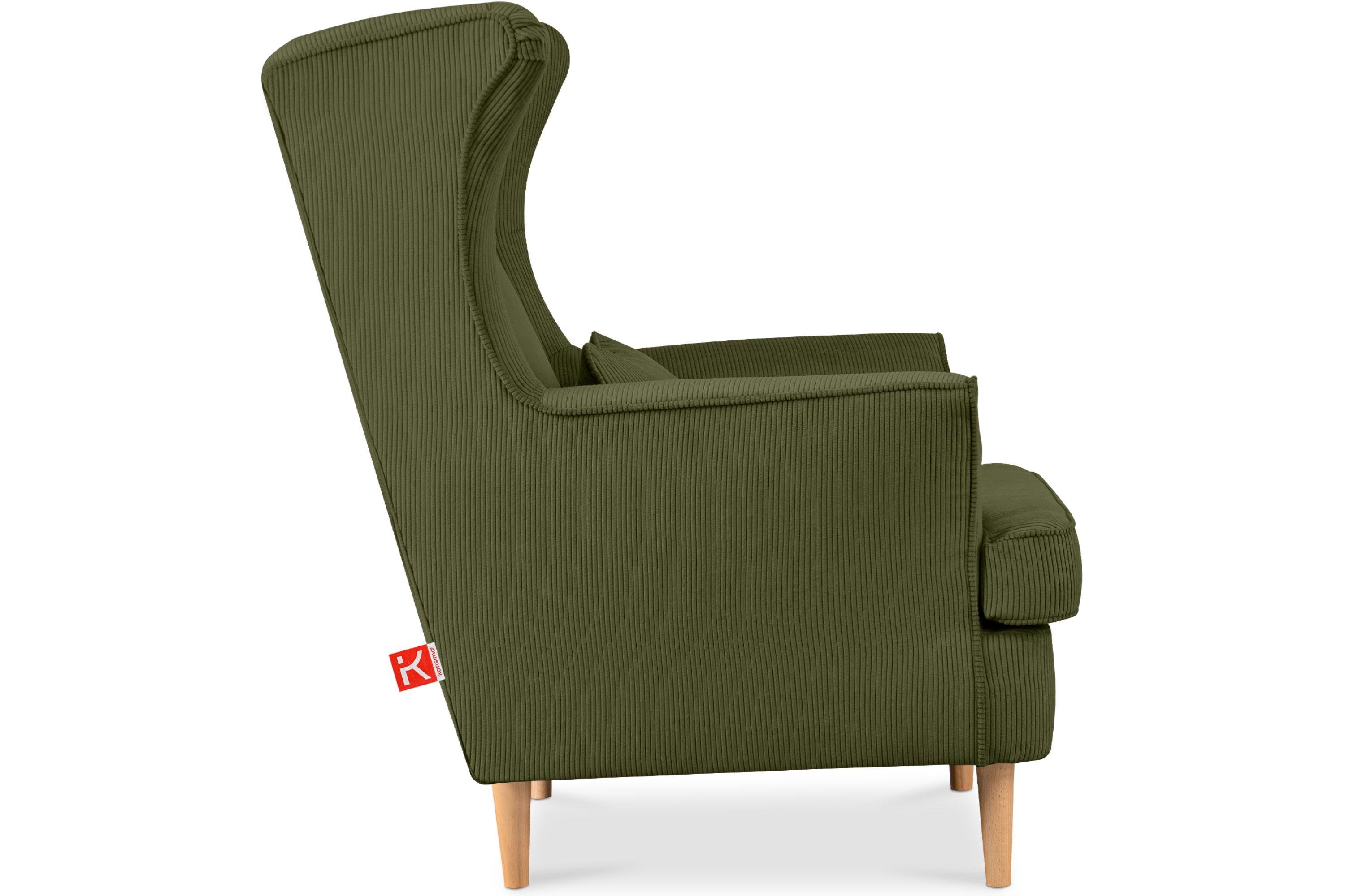 Design, STRALIS Sessel, hohe Ohrensessel Füße, Konsimo inklusive zeitloses dekorativem Kissen