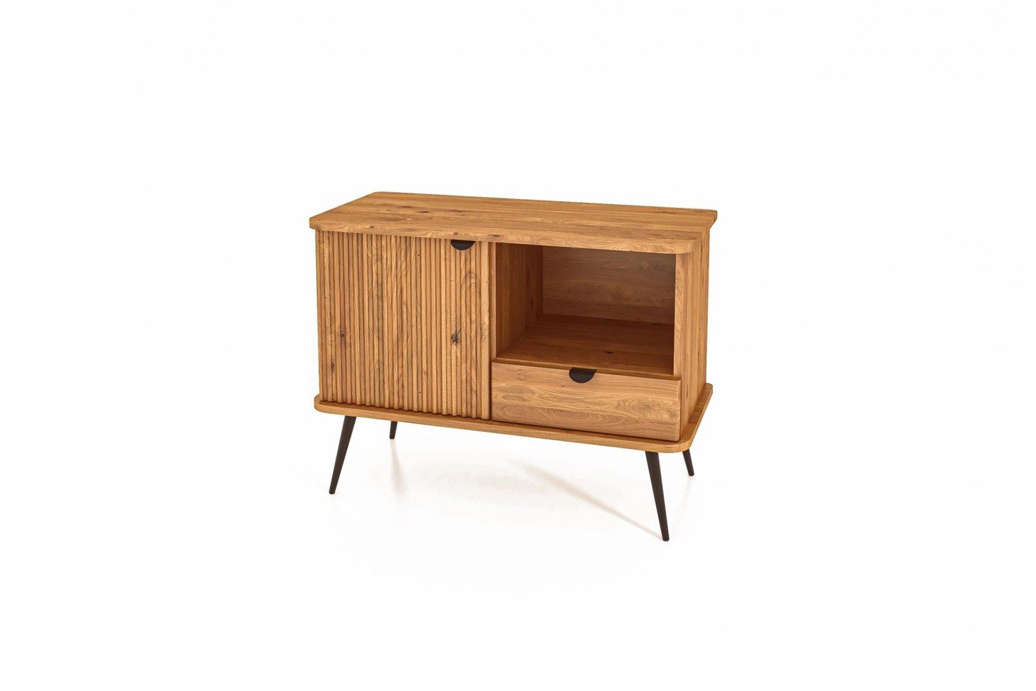 Natur24 Sideboard Kommode Tula Wildeiche massiv 97x46x72 Riffelfront