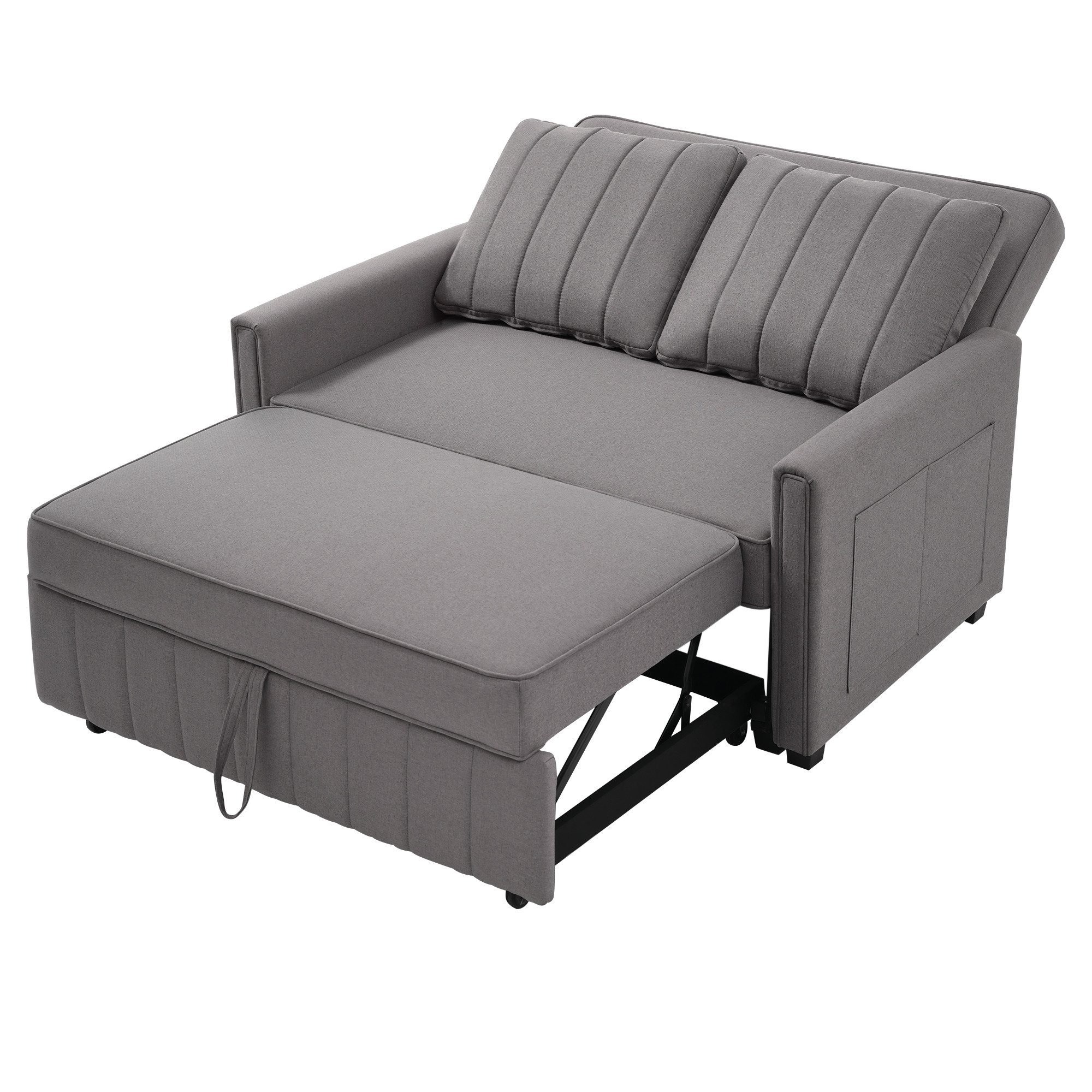 Merax Schlafsofa mit verstellbarer Rückenlehne & Kissen, 127x75x94 cm/127x180x55 cm 1 Teile, Doppel-Klappsofa Multifunktions Polstersofa Sofabett aus Leinen