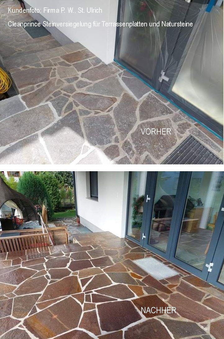 CleanPrince Steinversiegelung für Terrassenplatten und Natursteine Naturstein-Imprägnierung, verstärkt die ursprüngliche Farbe des Steines