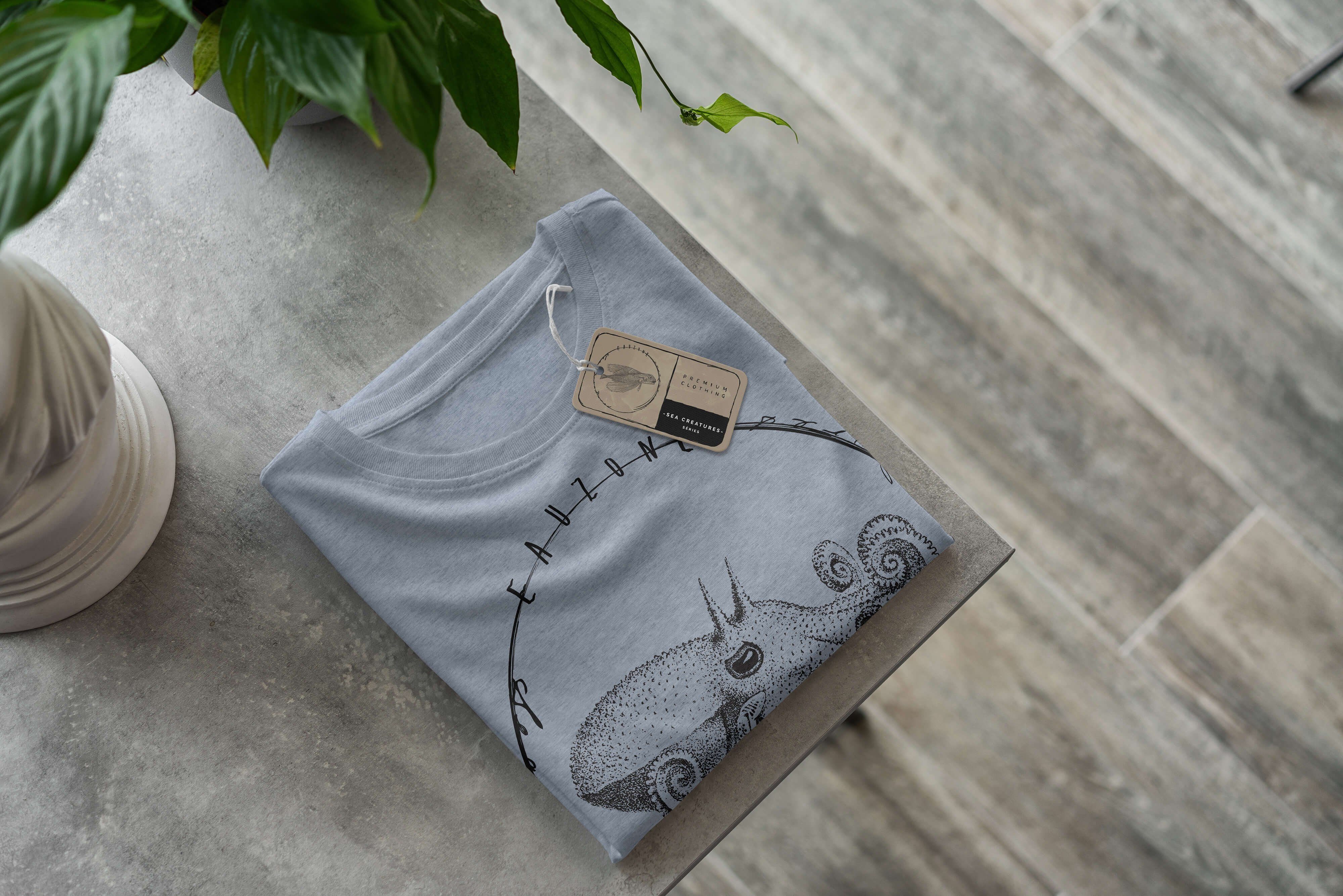 und 071 Serie: Struktur Fische Art Schnitt Stonewash T-Shirt Tiefsee sportlicher Sea Denim - Sea Creatures, T-Shirt Sinus feine /