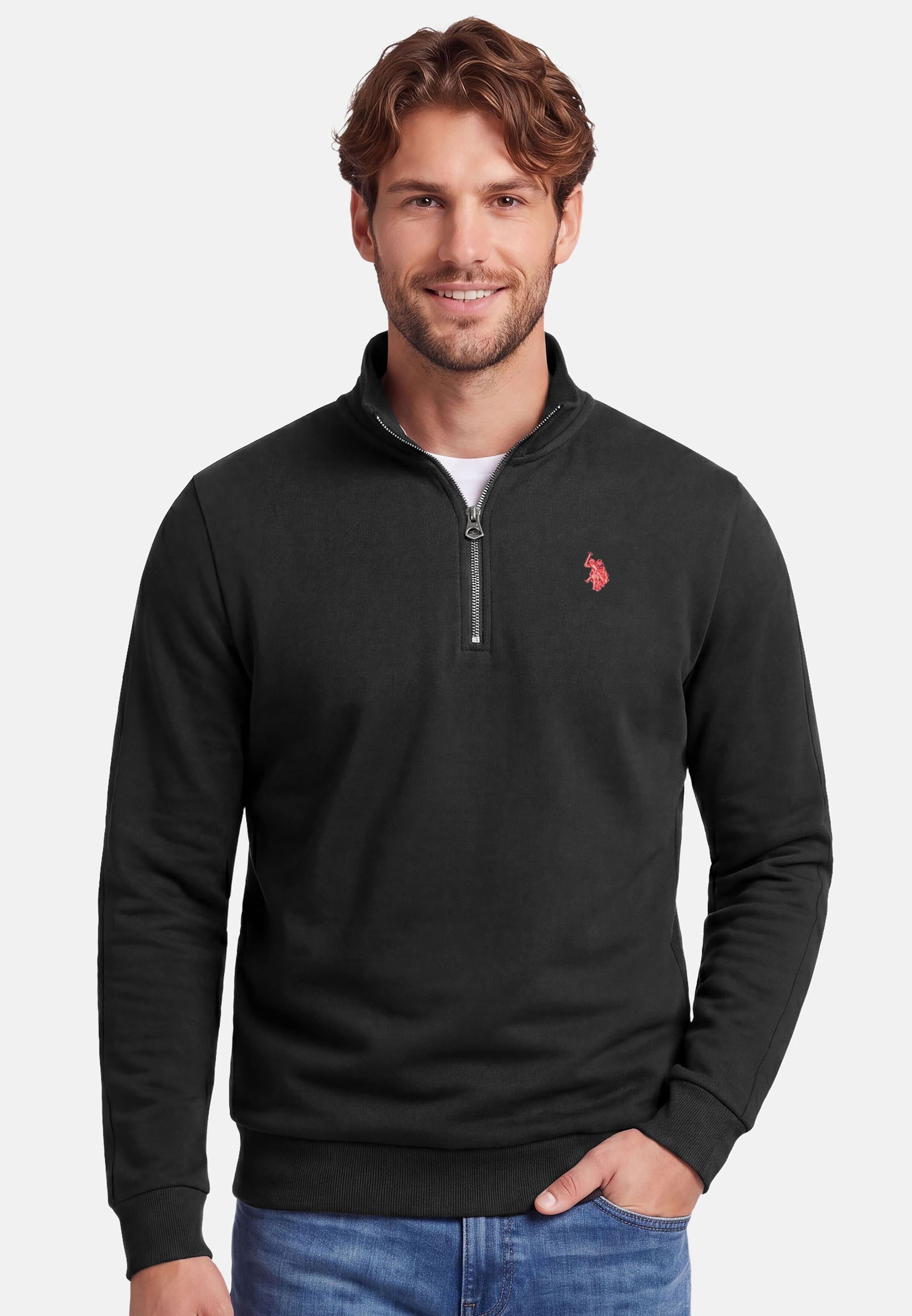 U.S. Polo Assn. Stehkragenpullover USNiico – Herren Half-Zip Pullover mit Logo-Stickerei Weiche Baumwollmischung, sportlich-elegantes Design und hoher Komfort