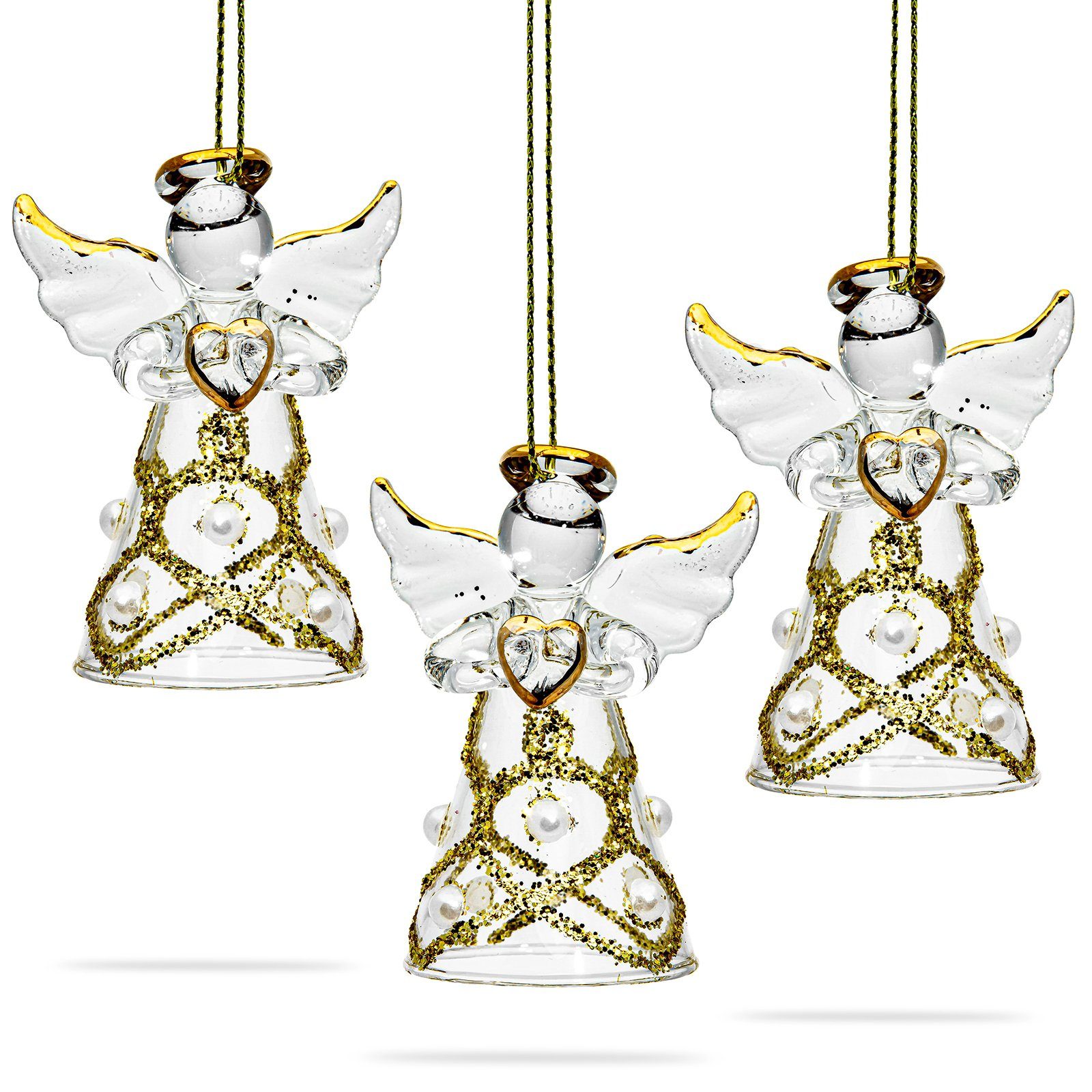 SIKORA Christbaumschmuck BS240 Engel Glas Figur Weihnachtsbaum Anhänger 3er Set