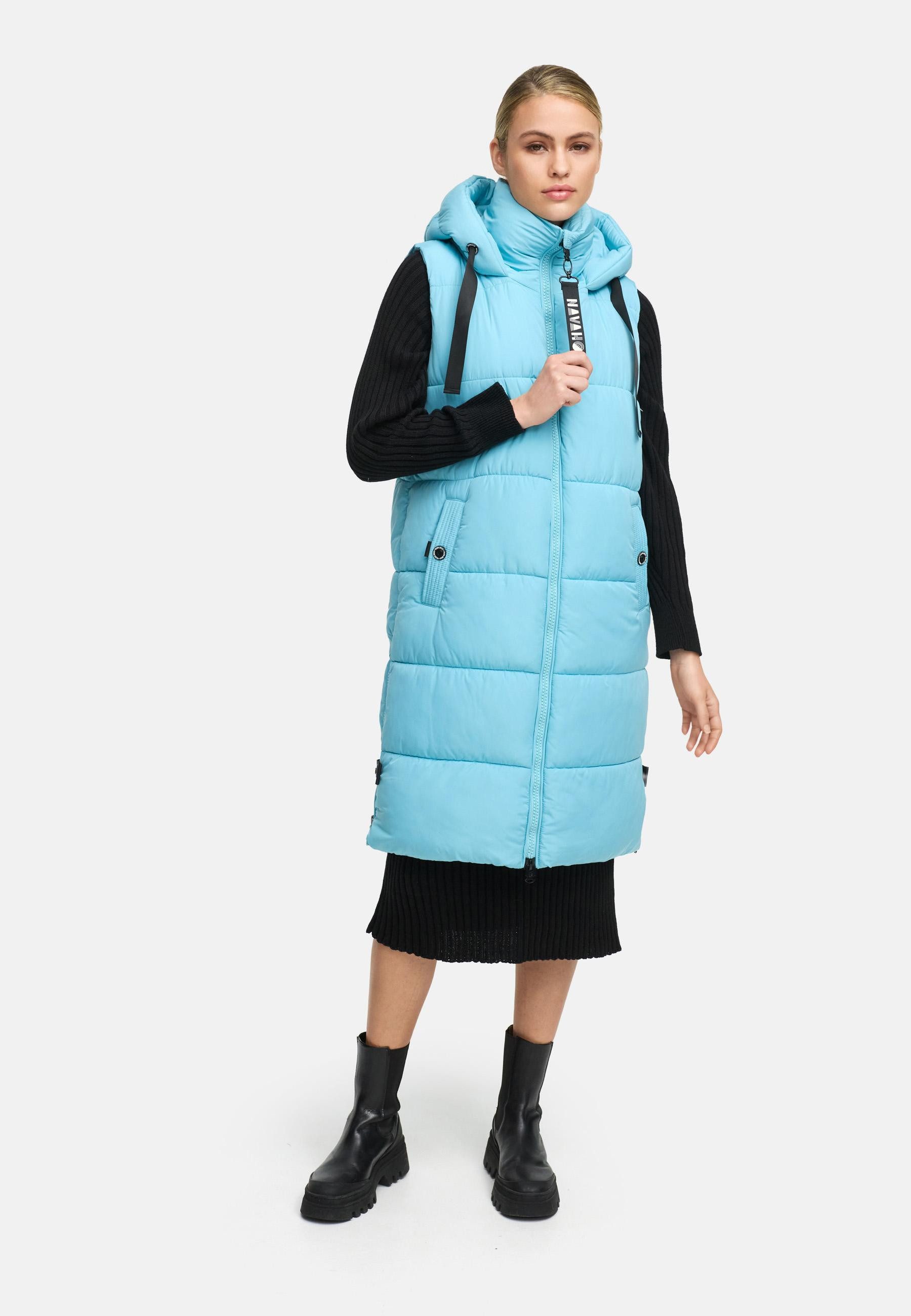 Navahoo Steppweste Schnuffelchen (1-tlg) warme Damen Outdoor-Weste lang mit Kapuze