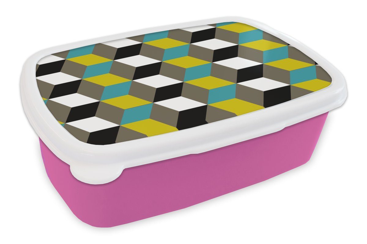 (2-tlg), Kunststoff, Kinder, Muster Kunststoff - 3D, Snackbox, Blöcke Lunchbox Mädchen, für - Erwachsene, Brotdose MuchoWow rosa Brotbox