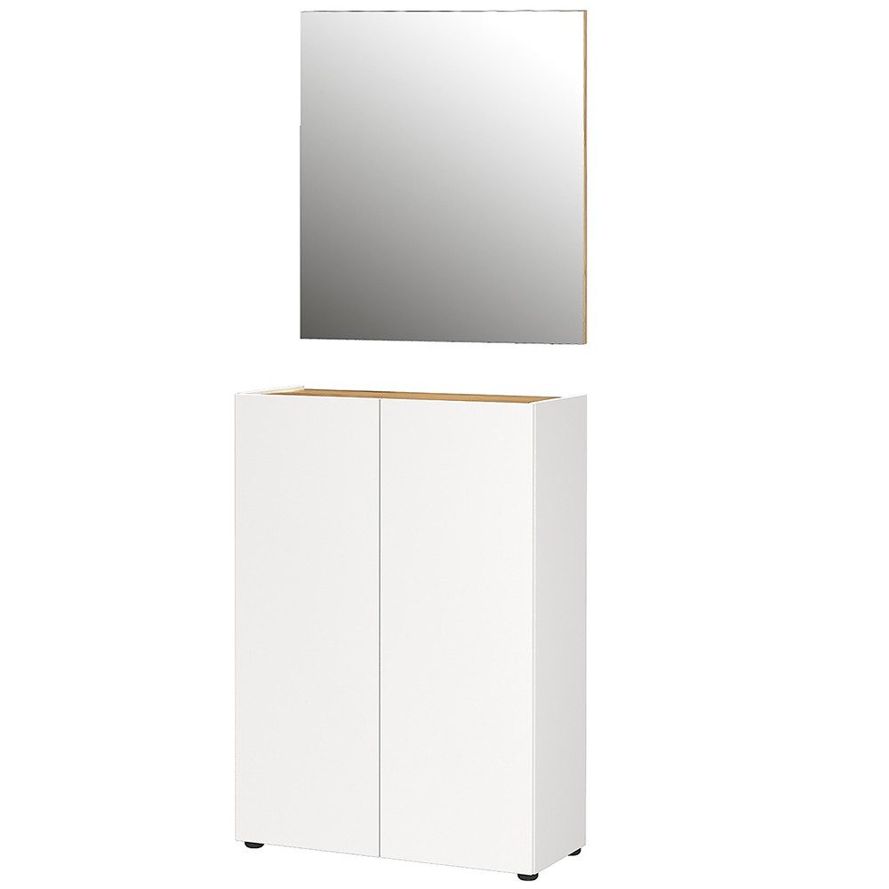 Lomadox Garderoben-Set ABURI-01, (Spar-Set, 2-St., Schuhschrank Spiegel), in weiß mit Eiche, griffloses Design, viel Stauraum