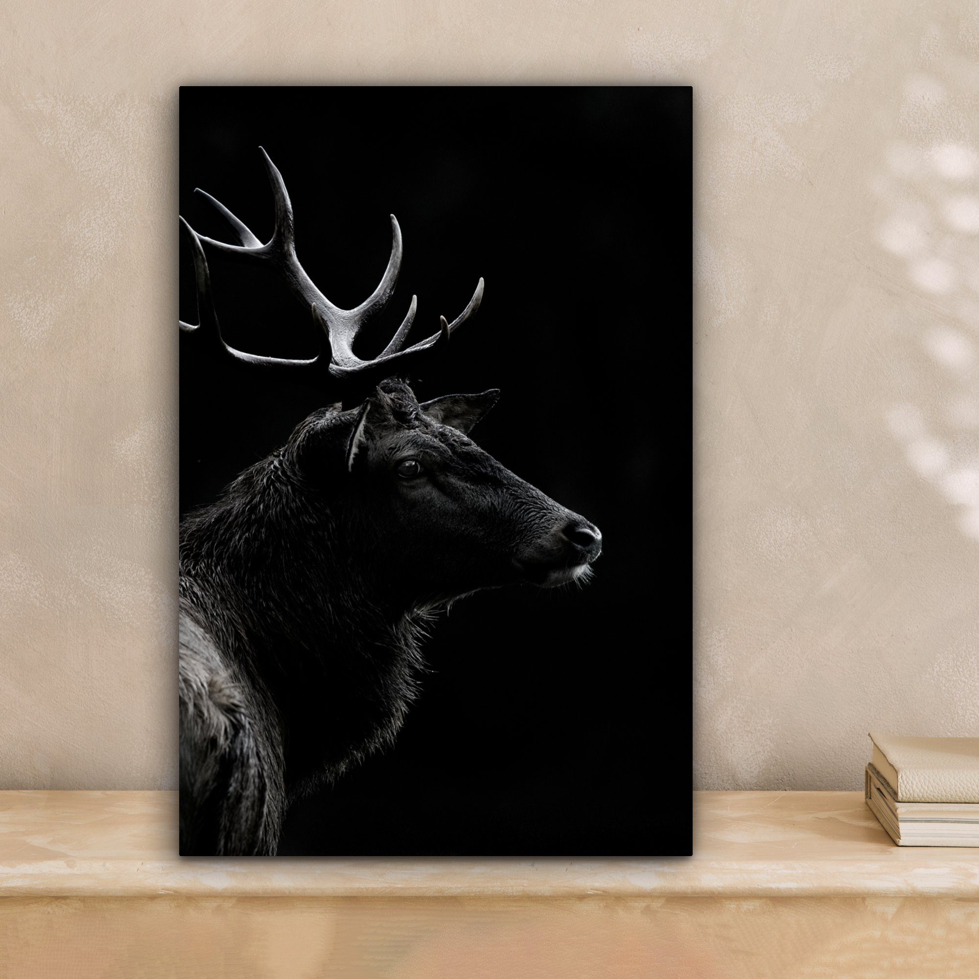 OneMillionCanvasses® Leinwandbild Hirsch - Schwarz - Porträt - Geweih - Tie günstig online kaufen