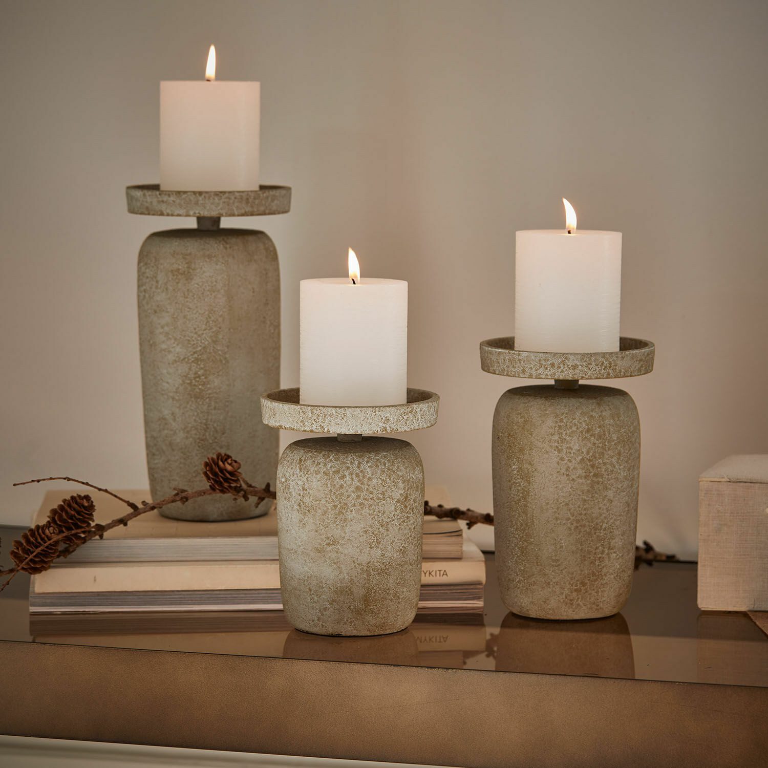 Mirabeau Kerzenständer Kerzenhalter 3er Set Amsley grau