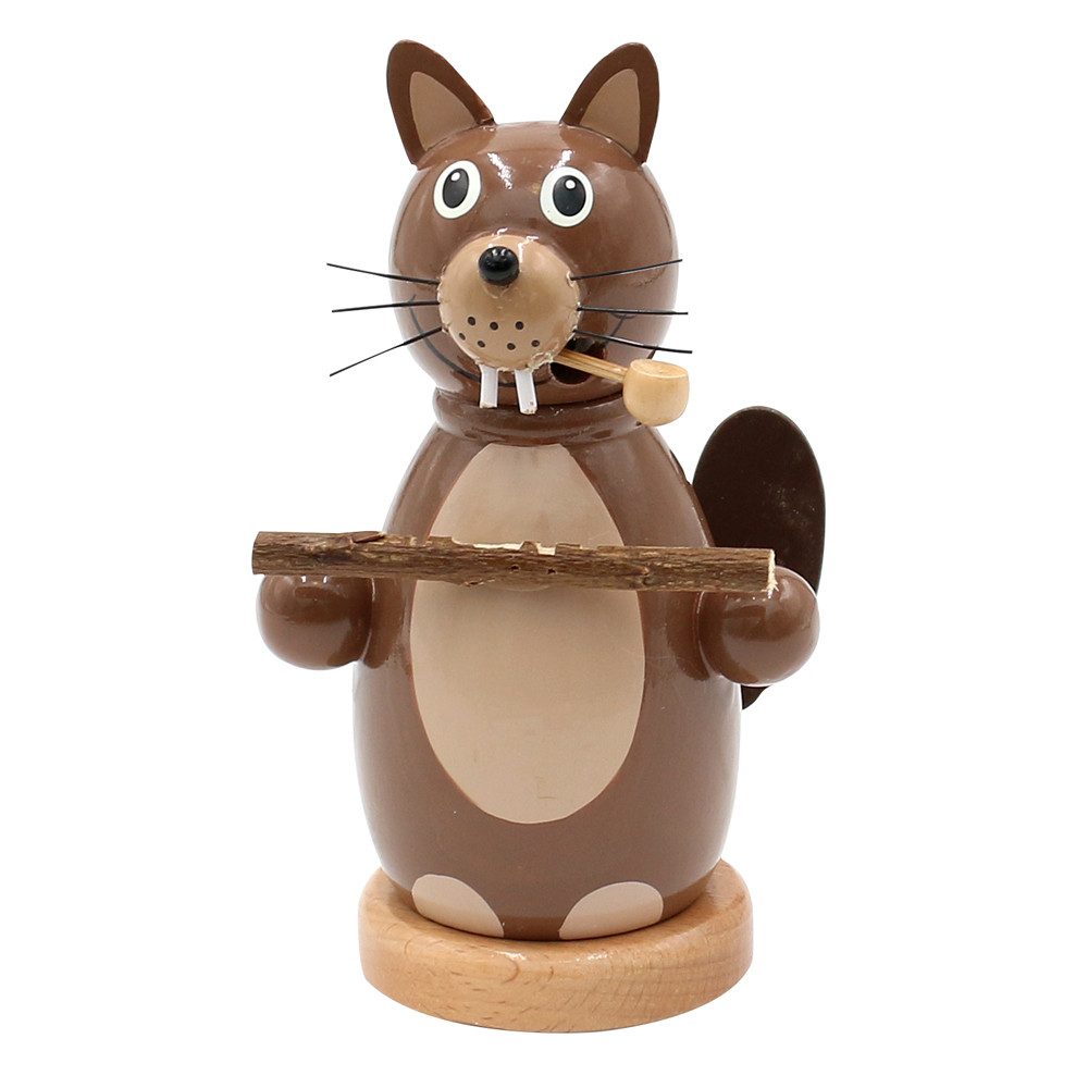 Dekohelden24 Tragetasche Holz Räuchermann, Räucherfigur, Räuchermännchen als Biber mit Holzbret
