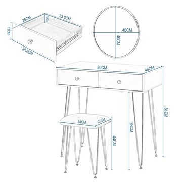 EUGAD Schminktisch (1-St), aus MDF und Massivholz, Golden Fußgestell Weiß