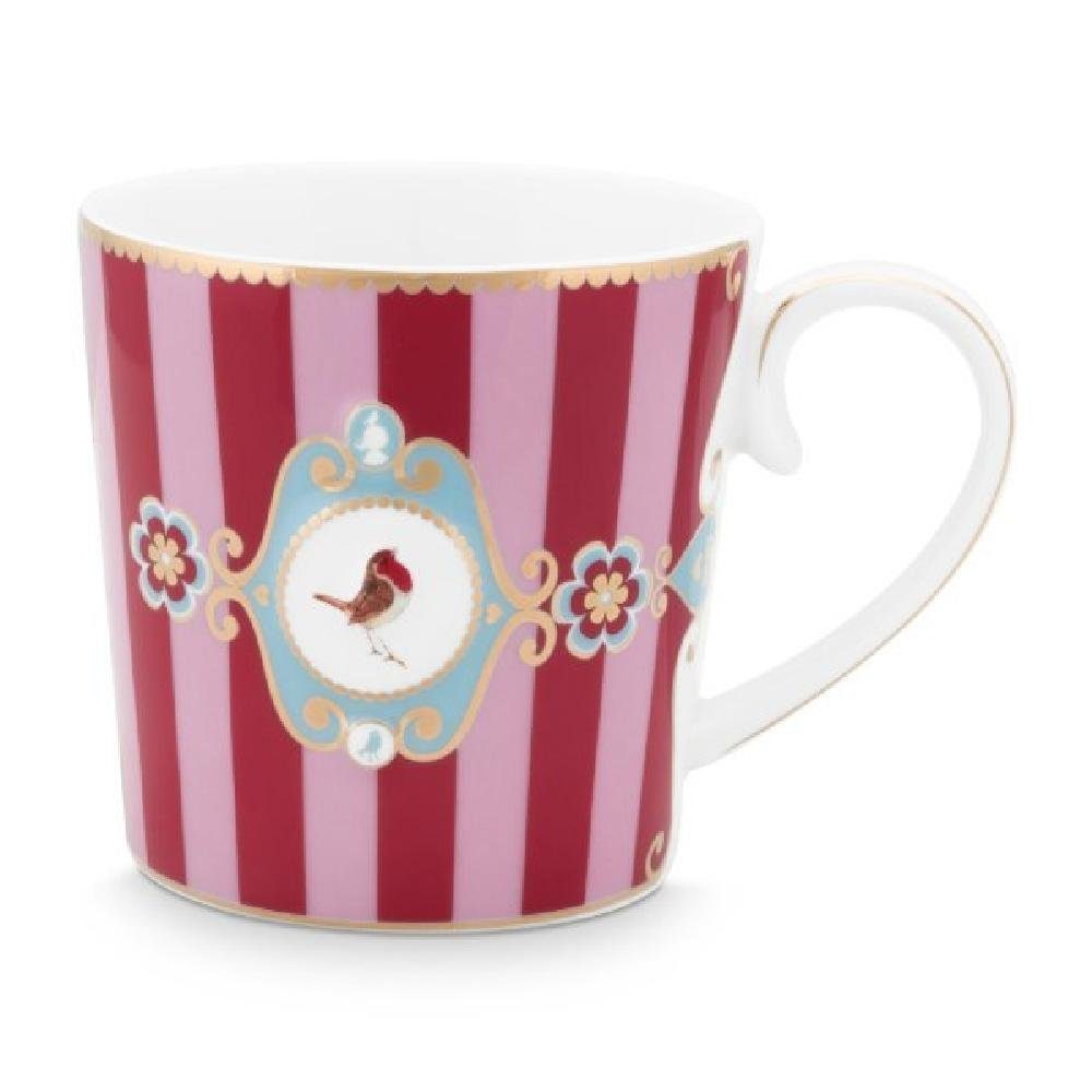 PiP Studio Tasse Henkelbecher Medallion Love Birds Stripes Rot-Pink (Groß)