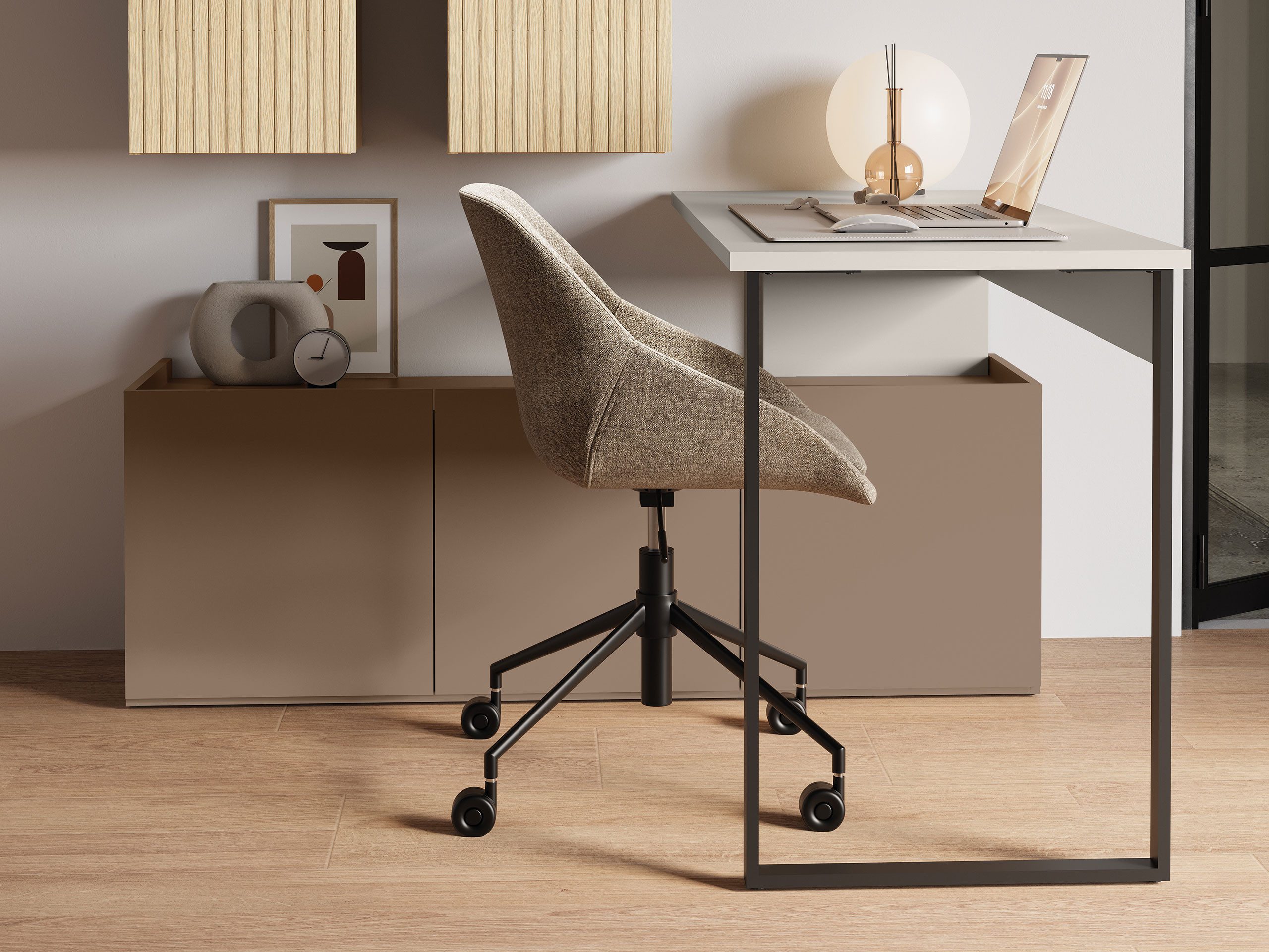 MIRJAN24 Schreibtisch Sigma 3D SG10 (mit drei Drehtüren), integrierte Kommode, 125-260x55x77 cm