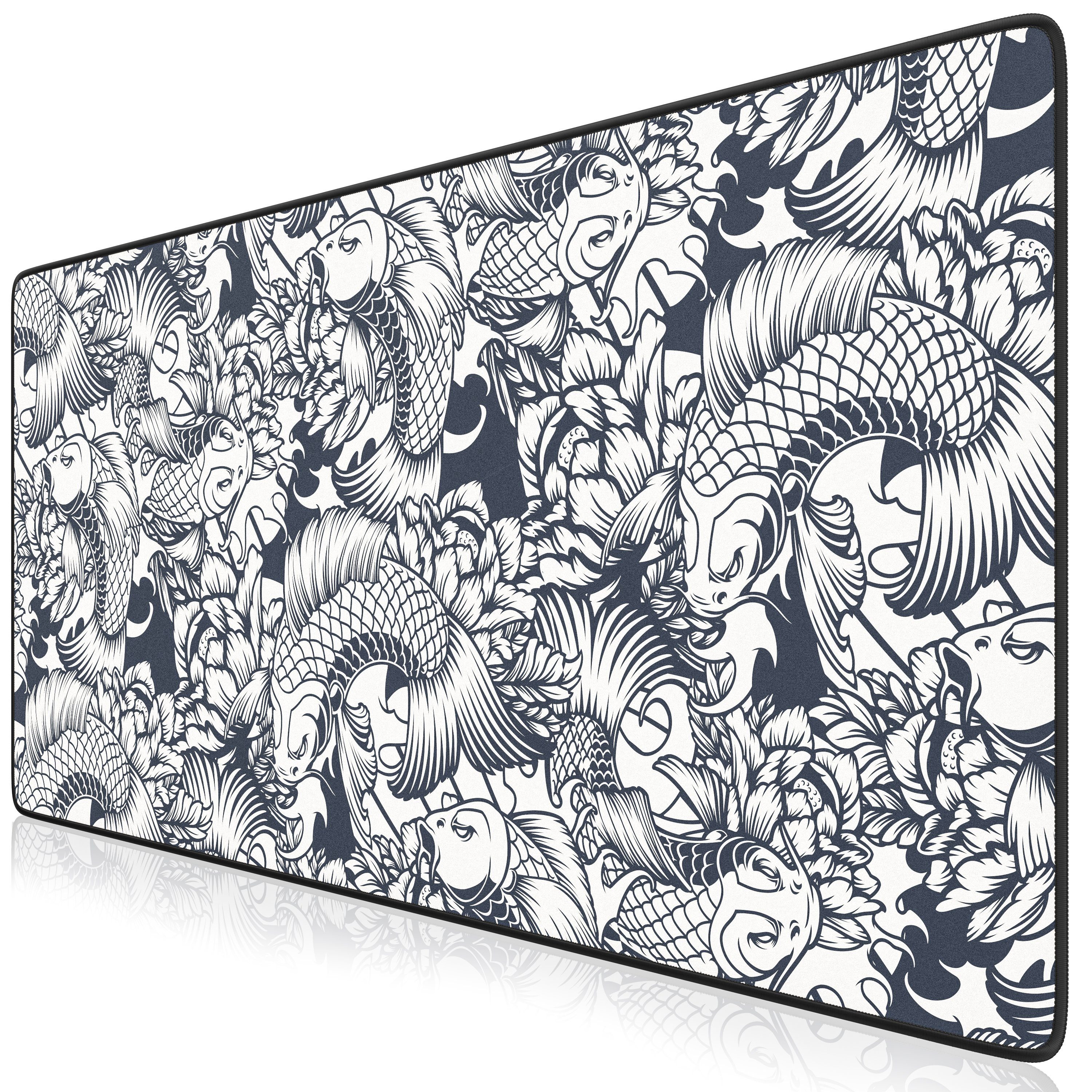 Titanwolf Gaming Mauspad XXL Speed Mousepad 900 x 400 x 3 mm, große Tischunterlage, rutschfest, abwaschbar, Geschwindigkeit & Präzision, Koi Tattoo