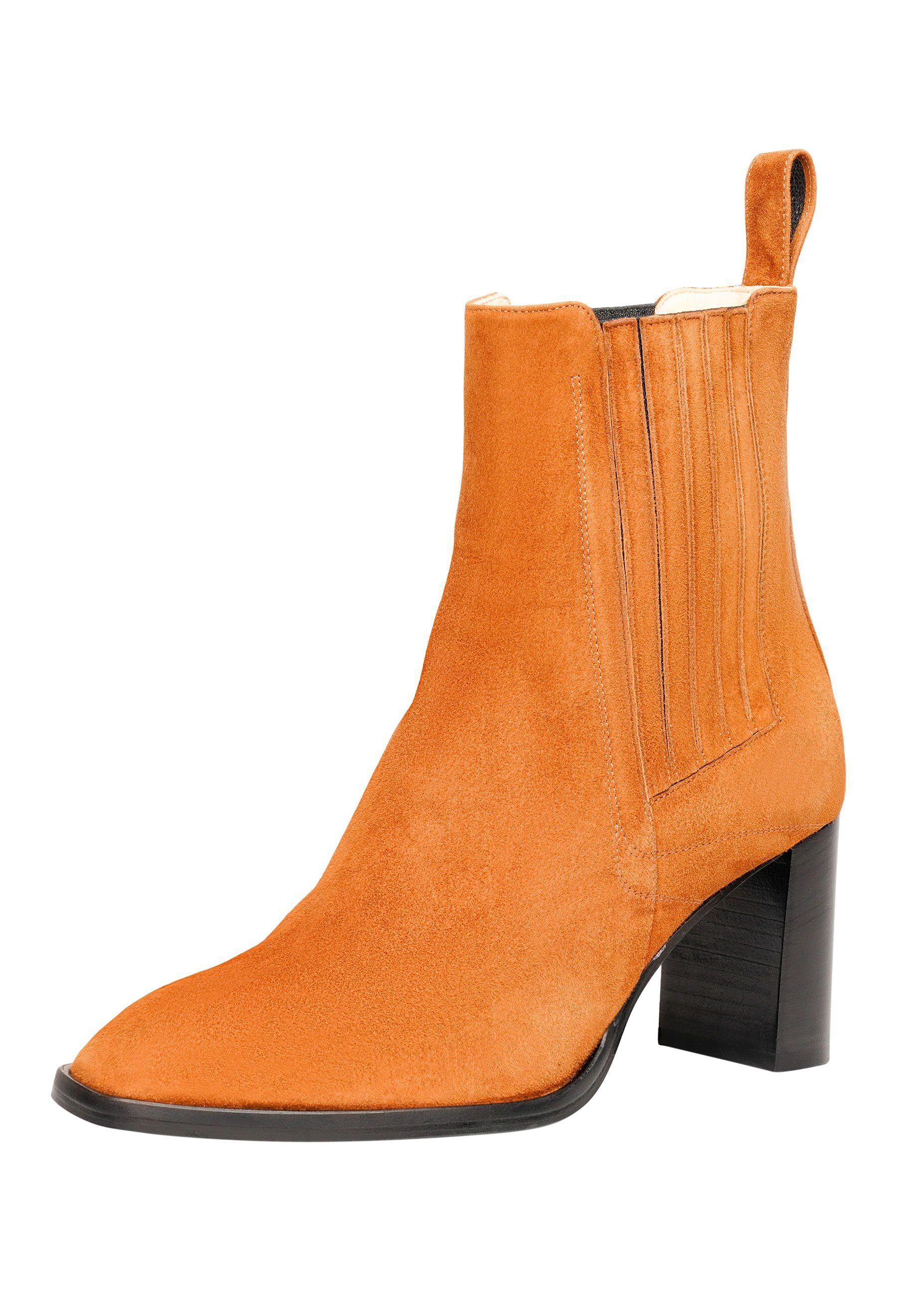 handgefertigt, Businessschuh mit Braun Chelsea Boots Leder CB1 Mia Henry Schlupfboots Damen Absatz Stiefelette Stevens