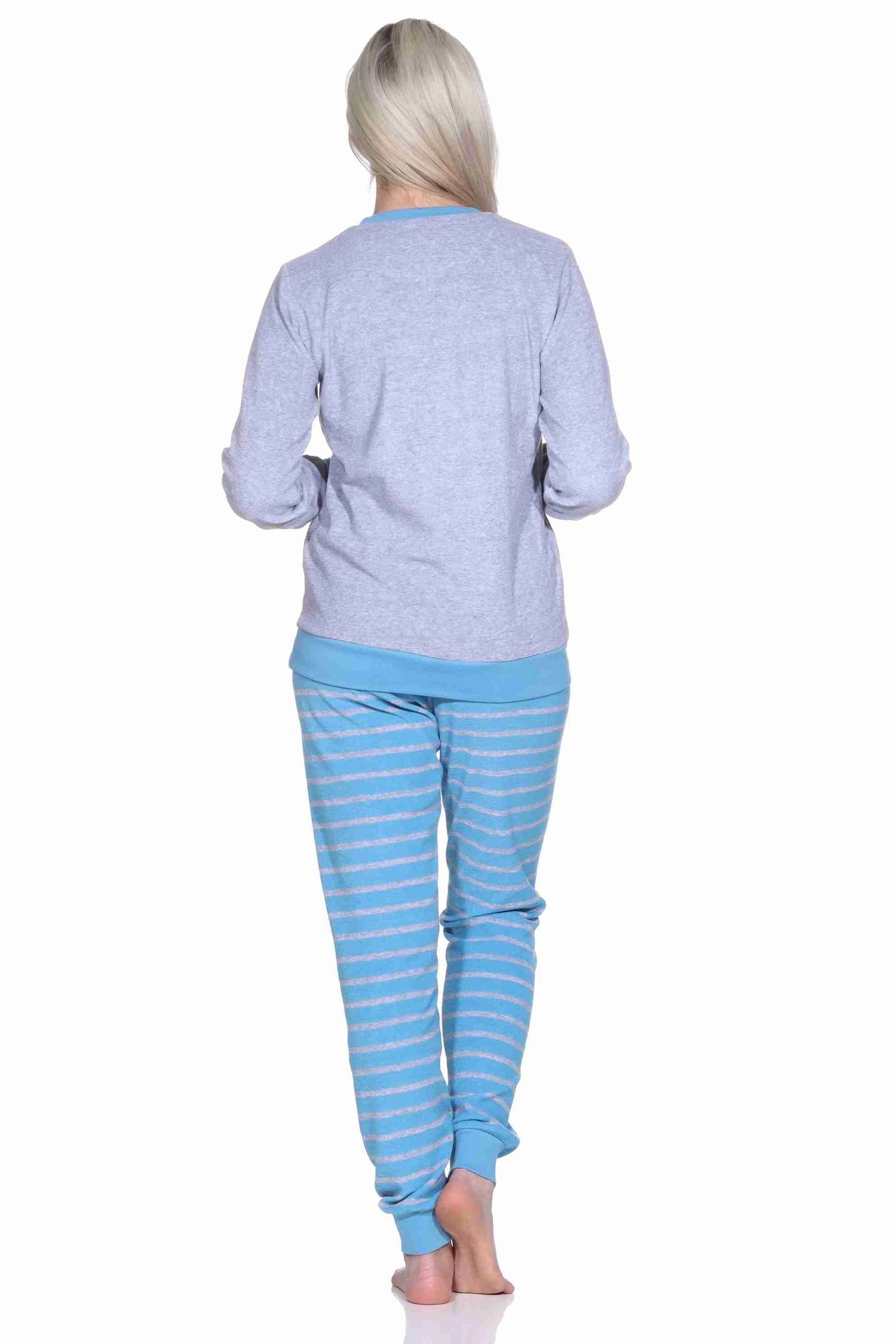 hellblau Stickerei Normann und Pinguin langarm Pyjama mit Pyjama Damen Bündchen Frottee