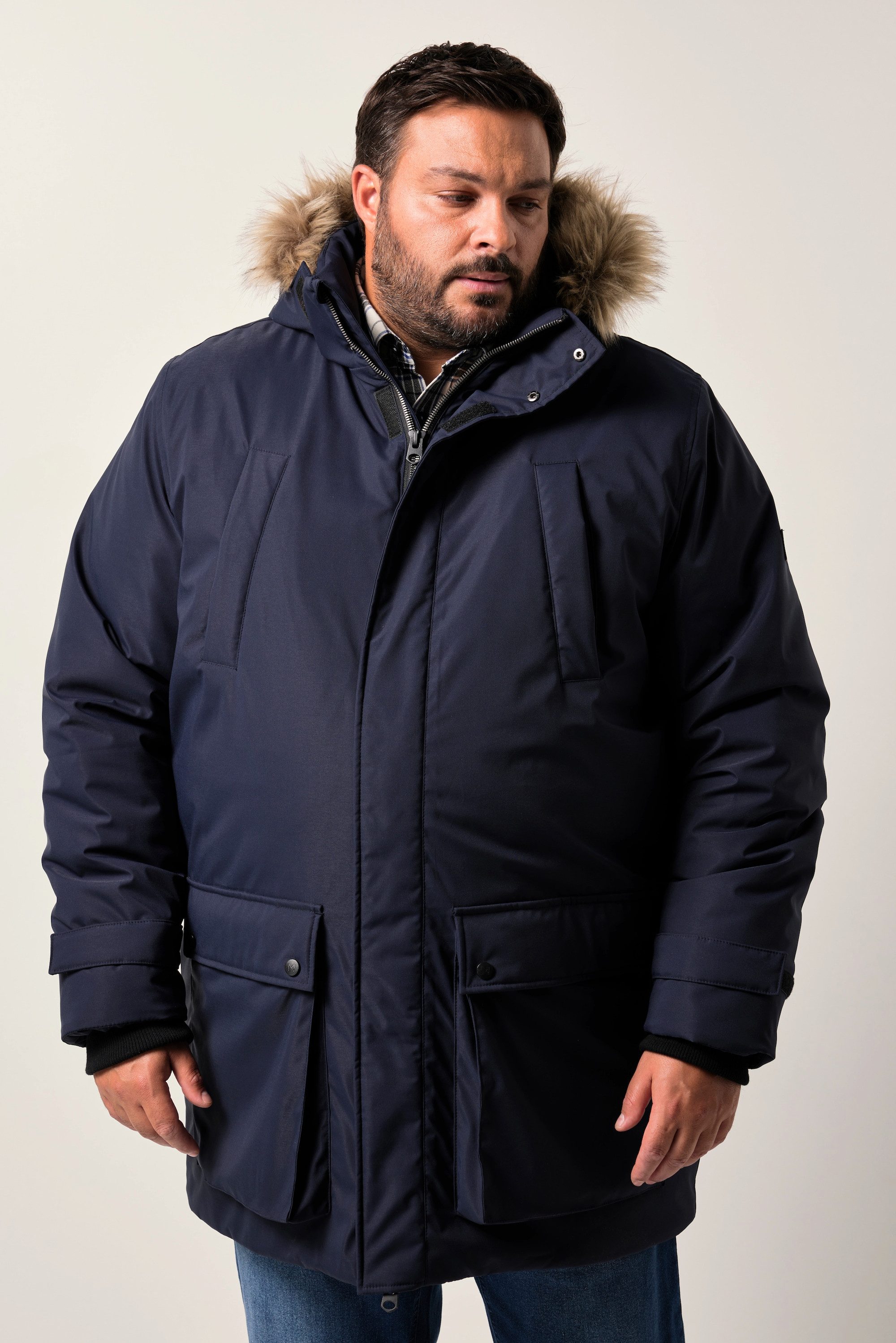 Men Plus Parka Funktions-Parka Kapuze mit Kunstfellbesatz