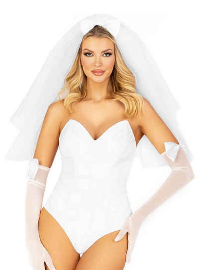 Leg Avenue Kostüm Brautschleier mit weißer Schleife, Extralanger Schleier aus weichem Netzstoff