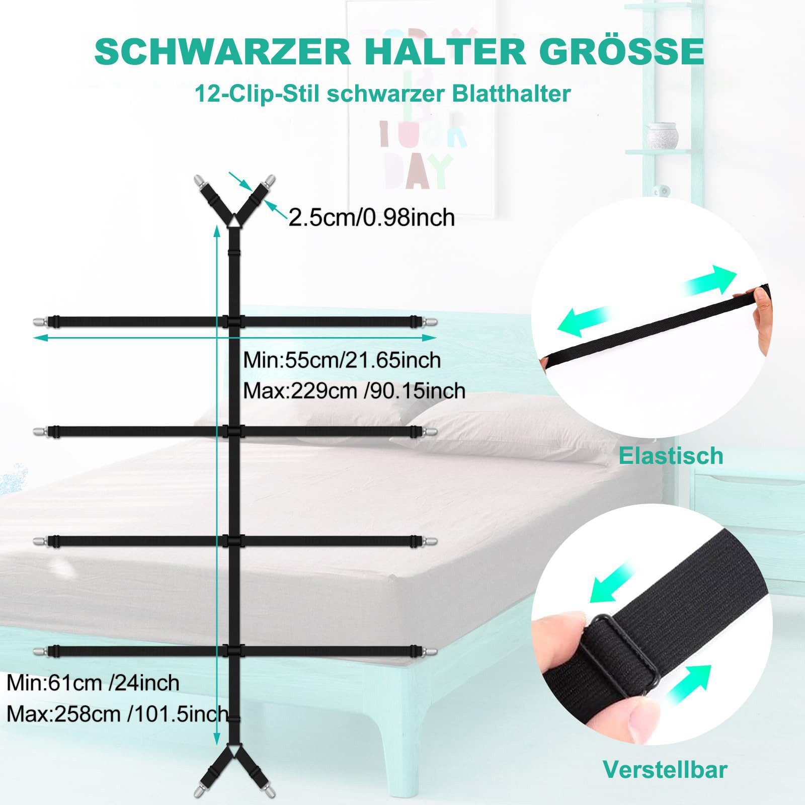 Zyronn Spannbettlaken Verstellbare Bettlaken-Spanner mit Metallklammer, (1 Stück), Rutschfeste Spannhilfe für Matratze, Sofa & Bett – Bild 2 von 5
