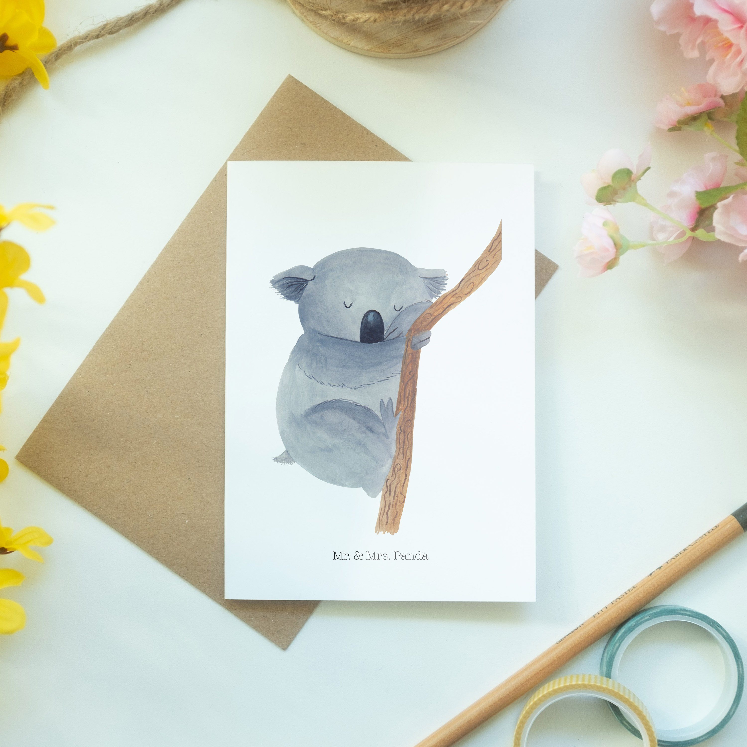 Karte, Glückwunschkarte, Einladungskarte - & - Koalabär Mr. Panda Mrs. Weiß Geschenk, Grußkarte