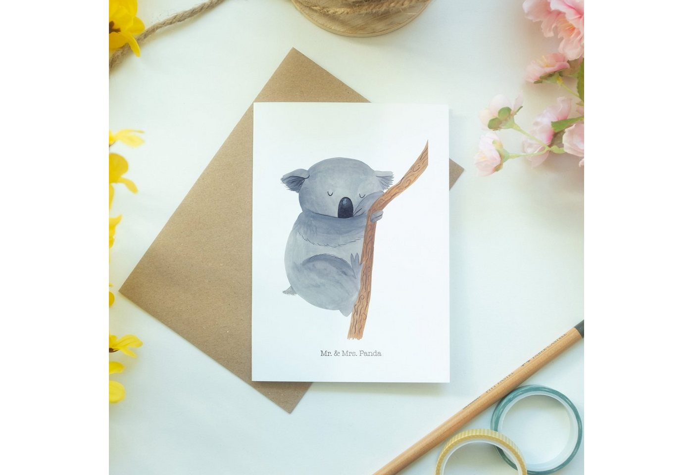 Thumbnail - Mr. & Mrs. Panda Grußkarte Koalabär - Weiß - Geschenk, Grußkarte, Ansichtskarten, Geburtstagskar, Edler Umschlag