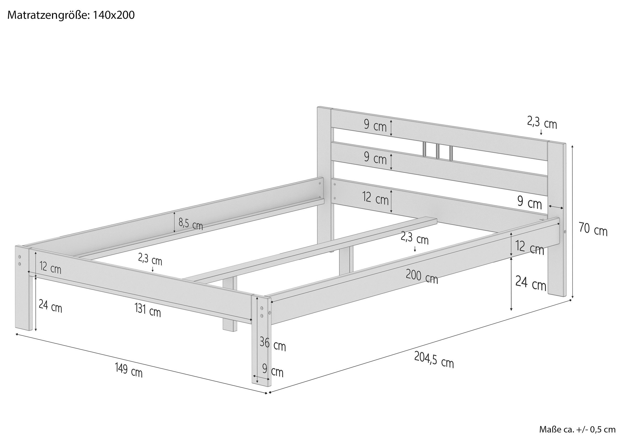 140x200 ohne Bett Kiefer weiß ERST-HOLZ Bettgestell Rollrost, Kieferwaschweiß