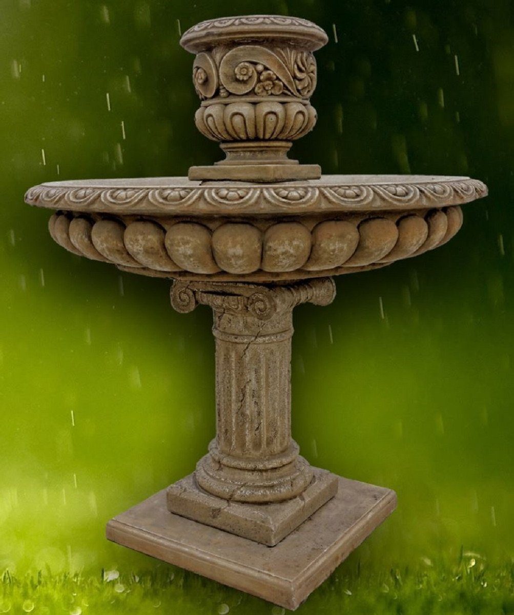 Casa Padrino Gartenbrunnen Barock Gartenbrunnen Dunkelgrau Ø 114 x H. 137 cm - Prunkvoller runder Springbrunnen mit Blumentopf | Brunnen
