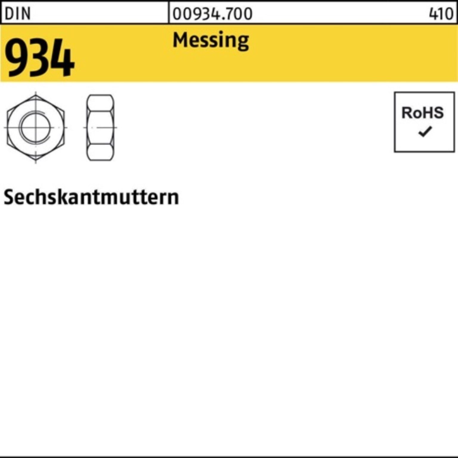 Messin Muttern Reyher 934 100er Pack 1 M42 Stück DIN Sechskantmutter DIN Messing 934