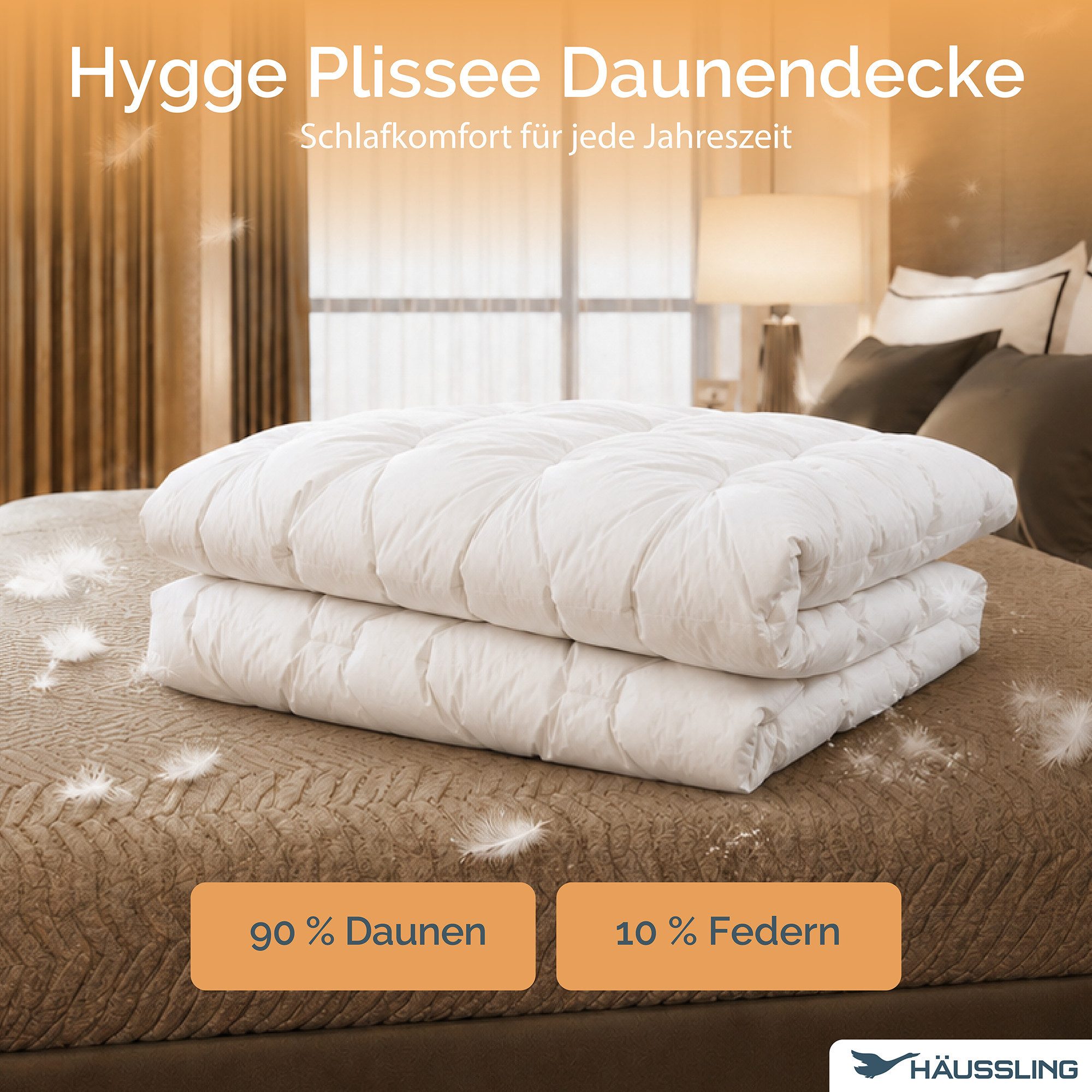 Haeussling Daunenbettdecke Hygge Home, Bettdecken für Sommer und Winter, Ganzjahresdecke, Decke, Füllung: weiße, neue 90% Daunen und 10% Federn, Kl. 1, Bezug: 1 – Bild 4 von 5