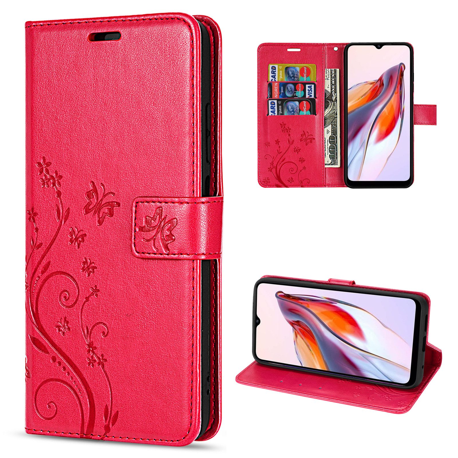 betterfon Handyhülle Handytasche für Xiaomi Redmi 12C Schutzhülle Klapphülle, Bookstyle-Hülle: Magnetverschluss 3 Kartenfächer & Standfunktion