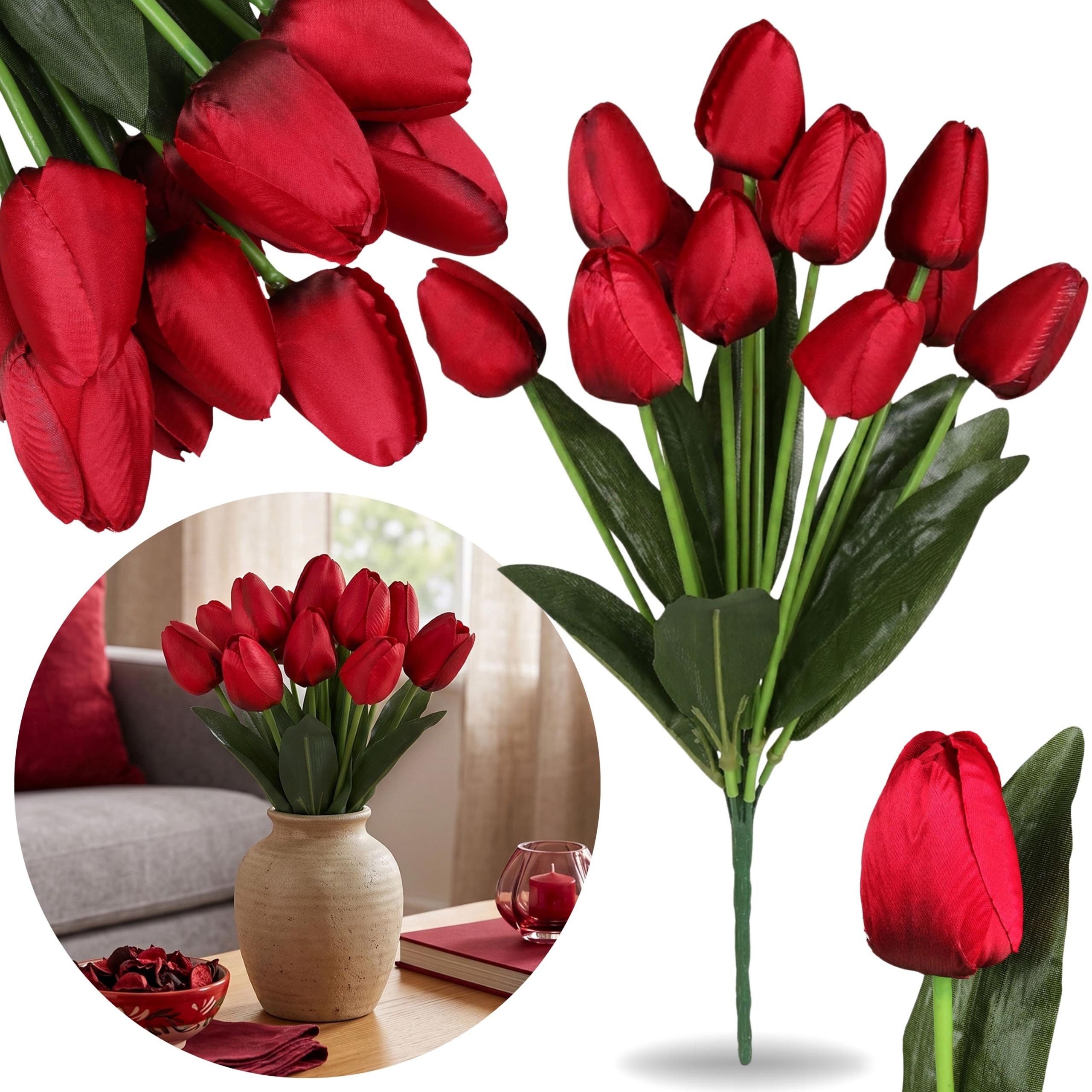 Kunstblumenstrauß KÜNSTLICHE Tulpen, bordeauxfarbener STRAUß, 43 cm, SET 12 Stück, Sarcia.eu