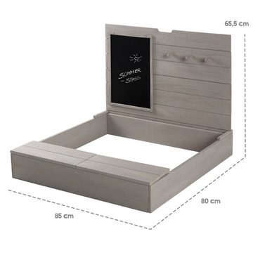 roba® Sandkasten mit Deckel, Sandkiste aufklappbar mit Tafel & 3 Haken