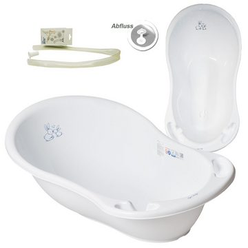 Tega-Baby Babybadewanne 4 Teile SET AB -BUNNIES + Ständer Grau- -Wanne Abflussset Baby, (Premium.set Made in Europe), **Wanne+ Sitz+ Töpfchen+ Ablauf Set+ Ständer**