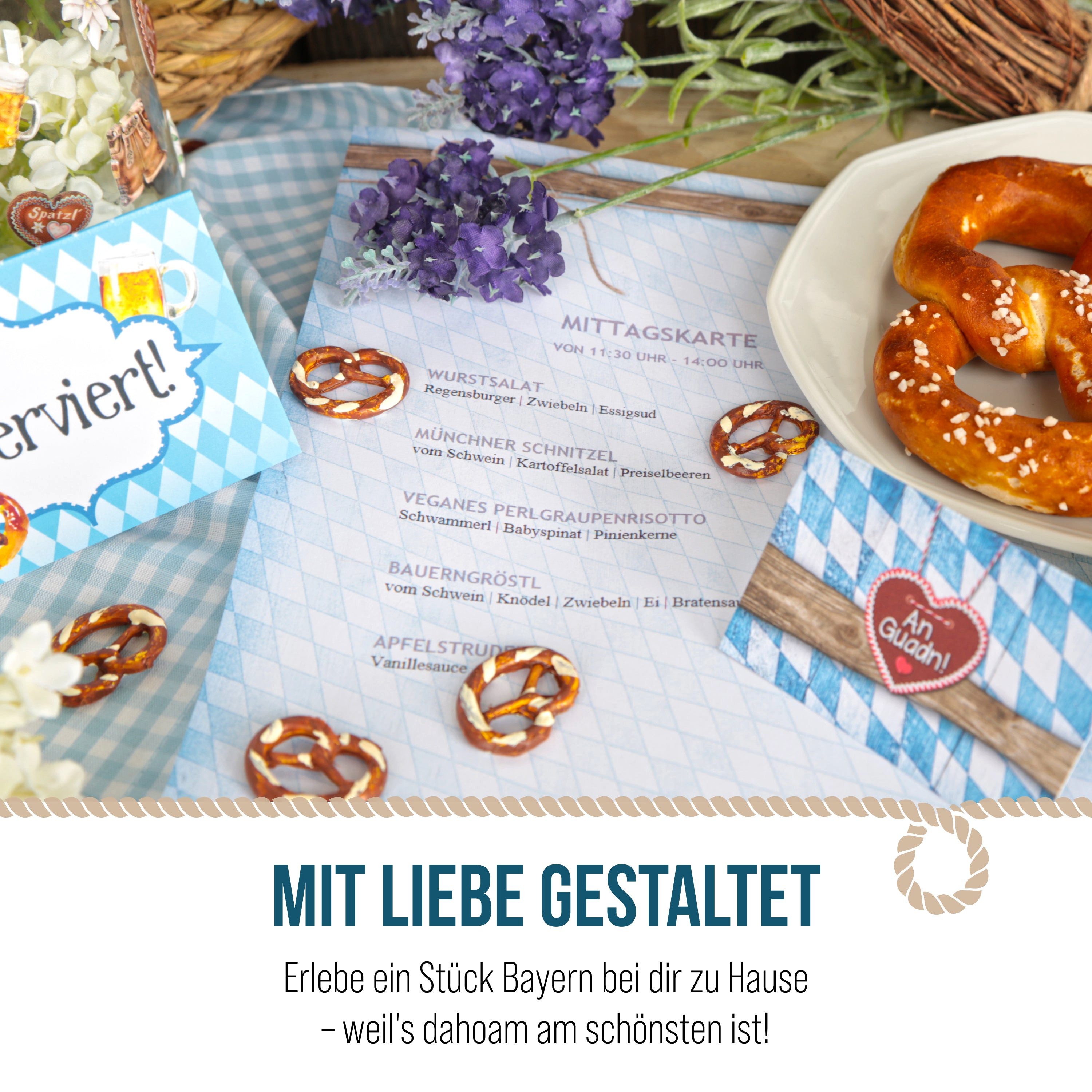 Logbuch-Verlag Dekofigur 24 Brezel-Geschenkanhänger mit blau-weiß kariertem Stoffband – Bild 5 von 5