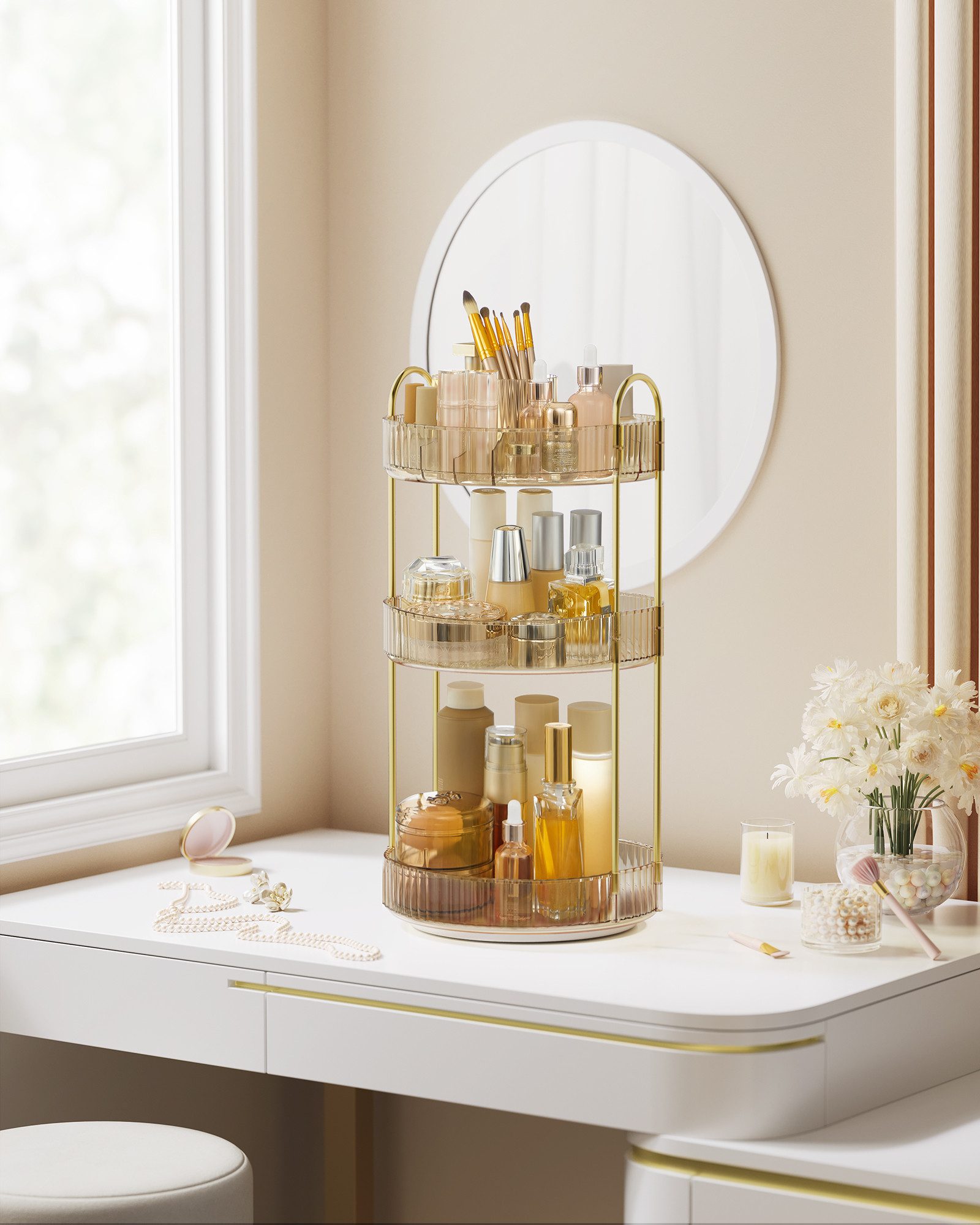 SONGMICS Make-Up Organizer drehbar, Kosmetik-Organizer rund, 360° Drehbarer, Kosmetik Aufbewahrung, Geschenkidee