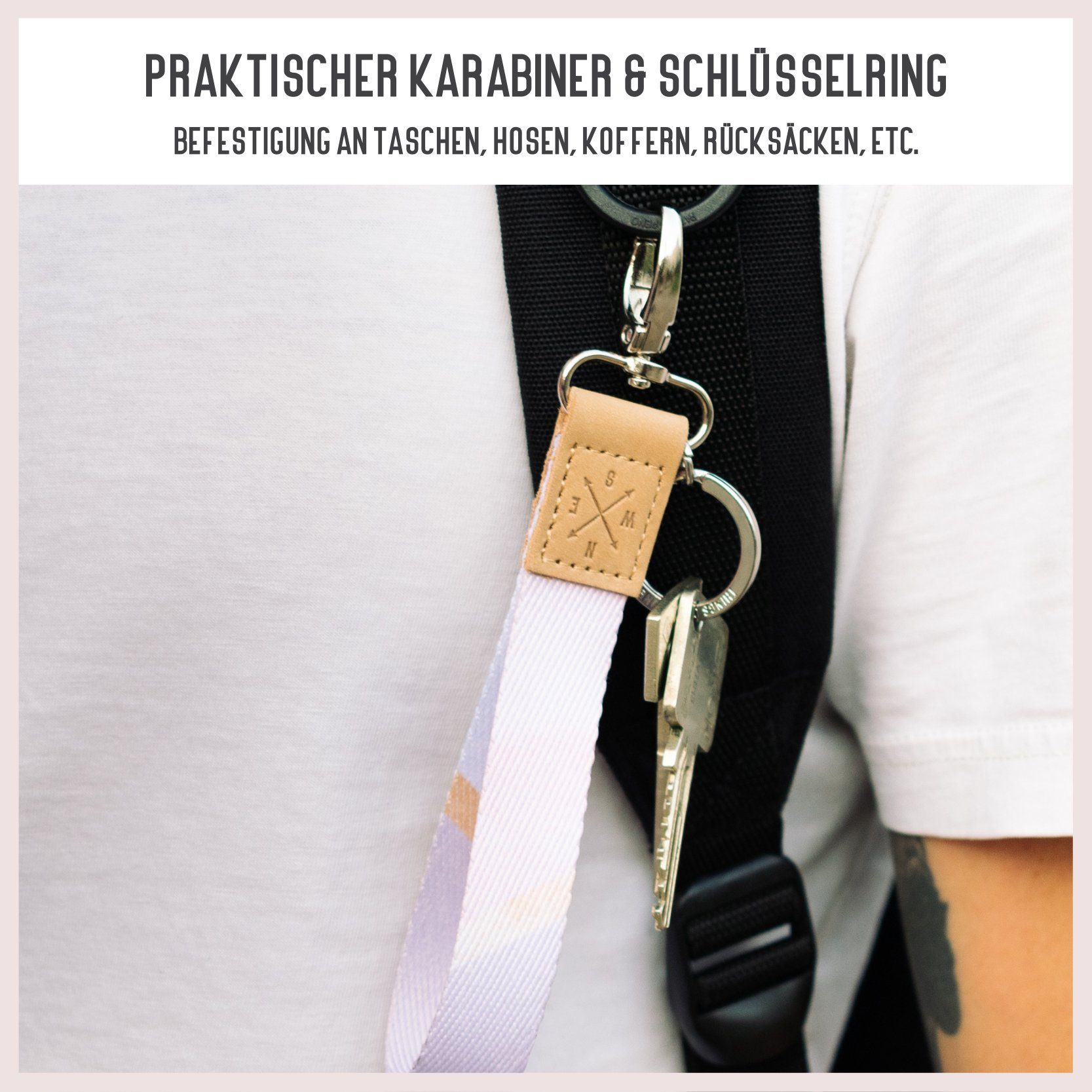 Things of Happiness Schlüsselanhänger Schlüsselband kurz mit Schlüsselring und Karabiner, kurzes Lanyard, Geschenk