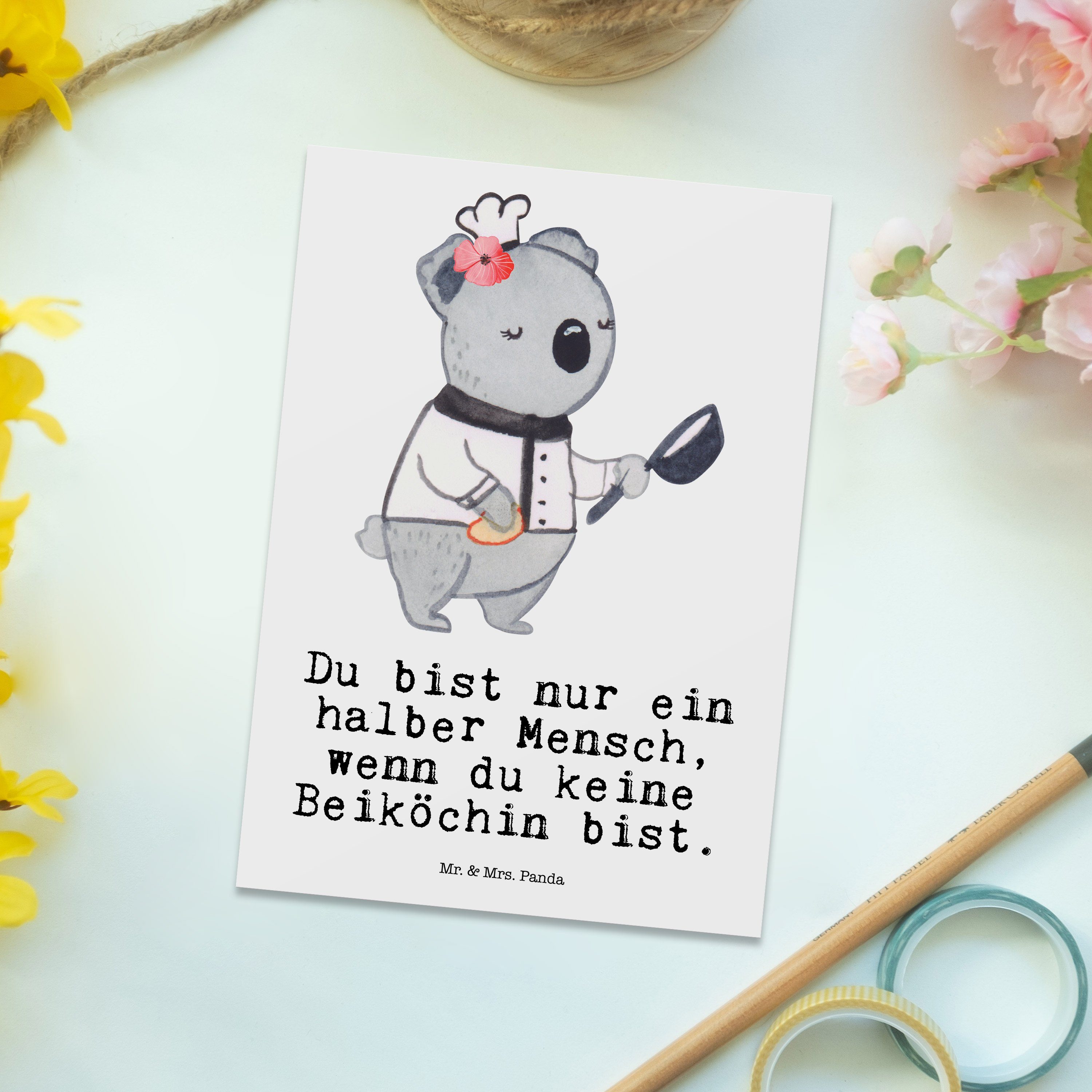 Mr. & Mrs. Panda Postkarte Geschenk, mit Ansichtska Herz - Weiß Kollege, Dankeschön, Beiköchin 