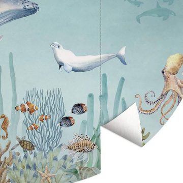 K&L Wall Art Fototapete Fototapete Baby Kinderzimmer Tapete Meerestier Delfin Seepferdchen rund, große Kinder Motivtapete