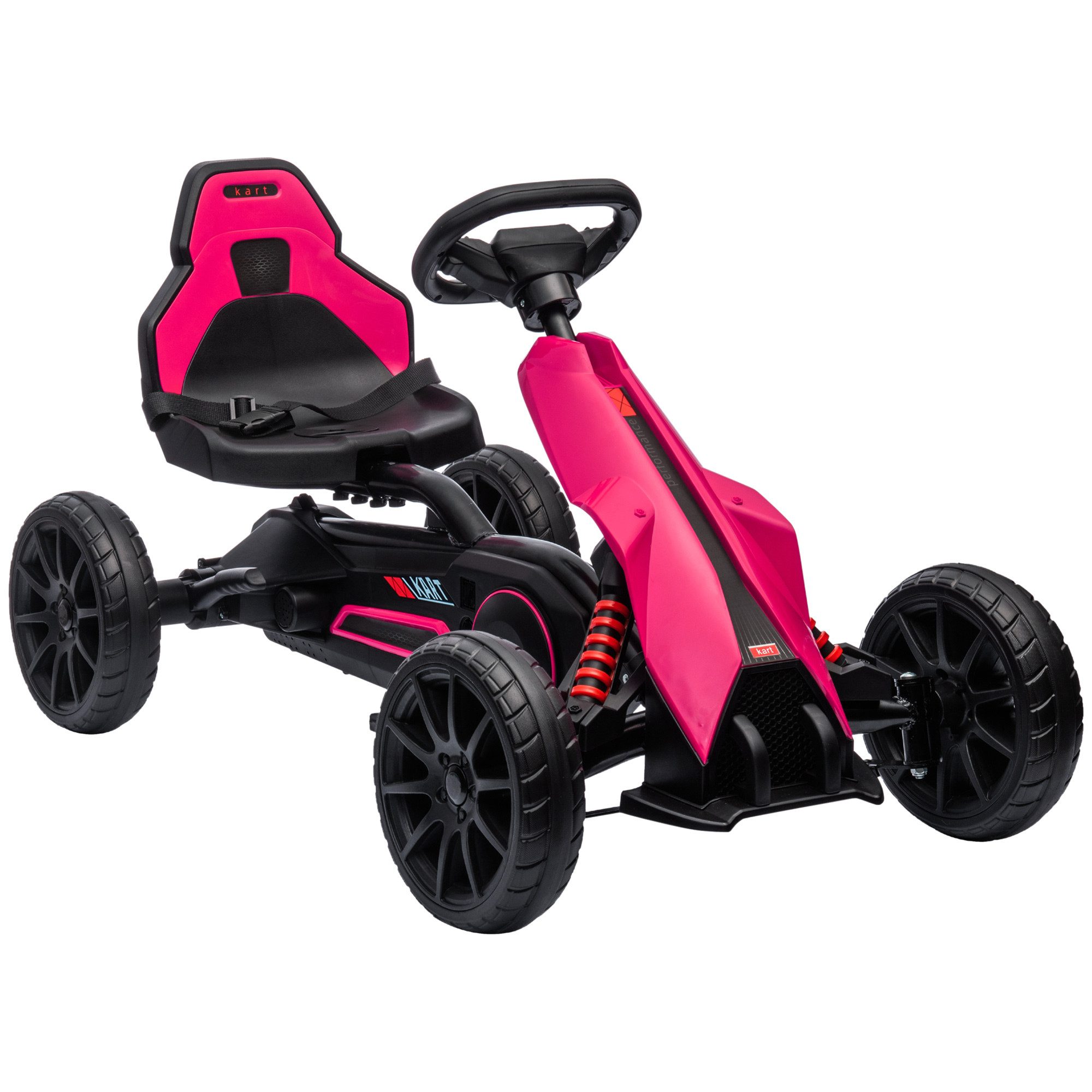 HOMCOM Go-Kart Tretauto mit Handbremse, verstellbarem Sitz, Tretfahrzeug, für Kinder, Rosa