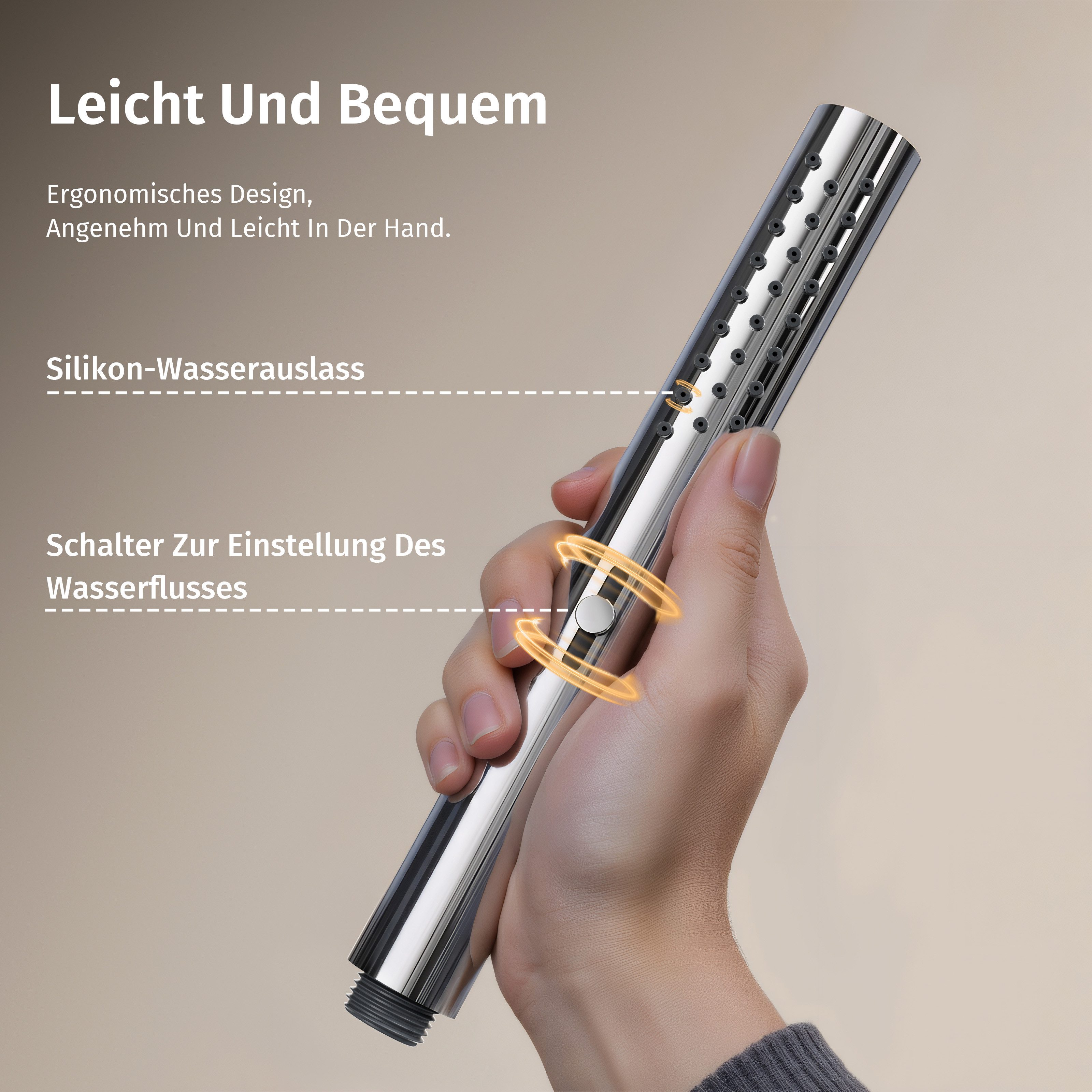 Oihpaw Handbrause mit Schlauch & Halterung – 2 Modi, Edelstahl, (1-tlg), Runder Handbrausekopf, Pflegeleichte Silikondüse – Bild 5 von 5