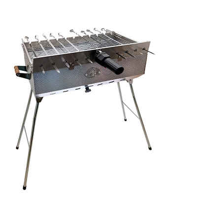 Grillpeter Holzkohlegrill Mangal Set Taschkent Schaschlikgrill mit 11er Drehspieß Spieße Motor