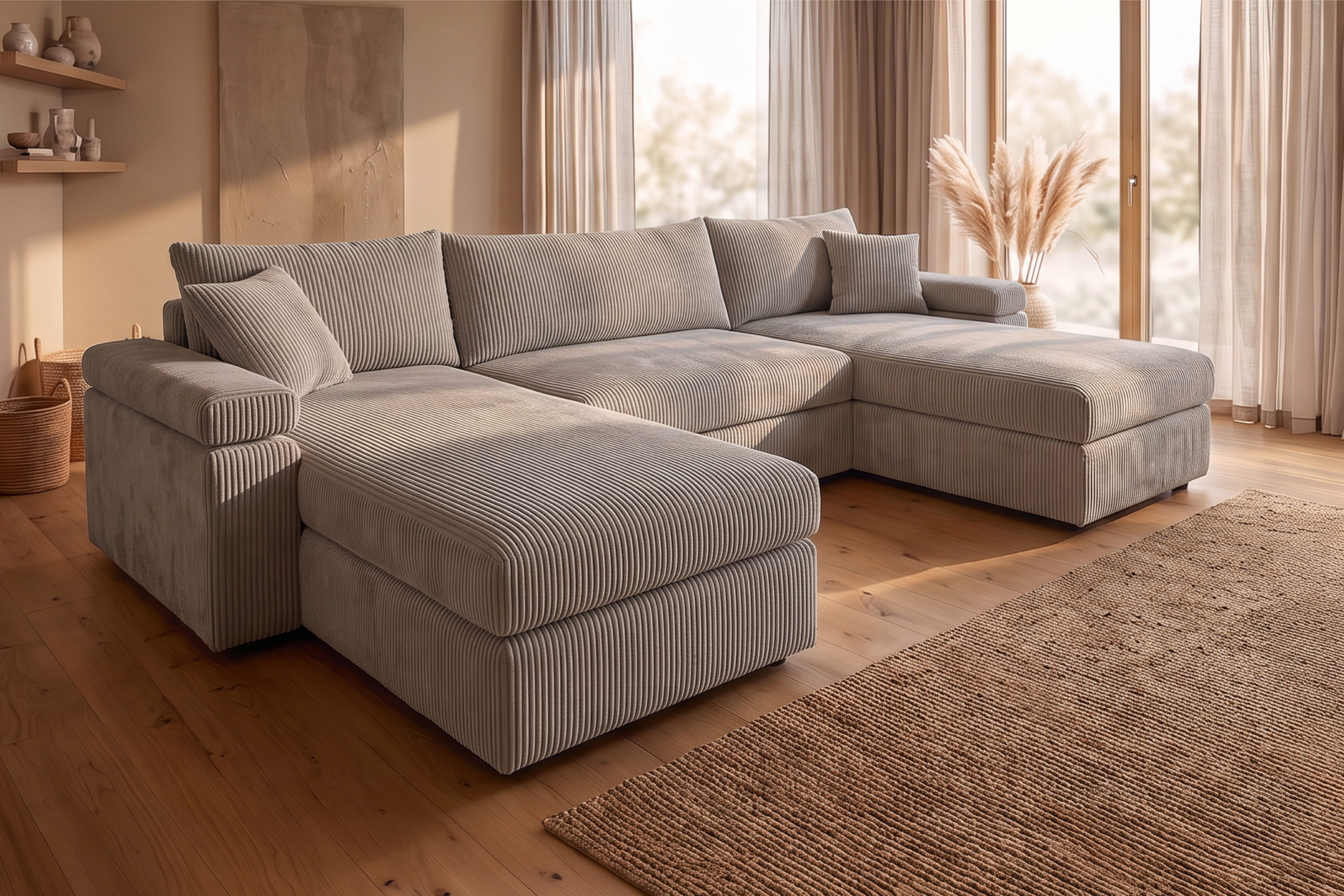 OTTO home Wohnlandschaft Cosy U-Form, B: 309 cm, XXL-Wohnlandschaft mit Federkern, 2 Zierkissen, Mega-Sofa, Cord oder Struktur weich, Kaltschaumauflage