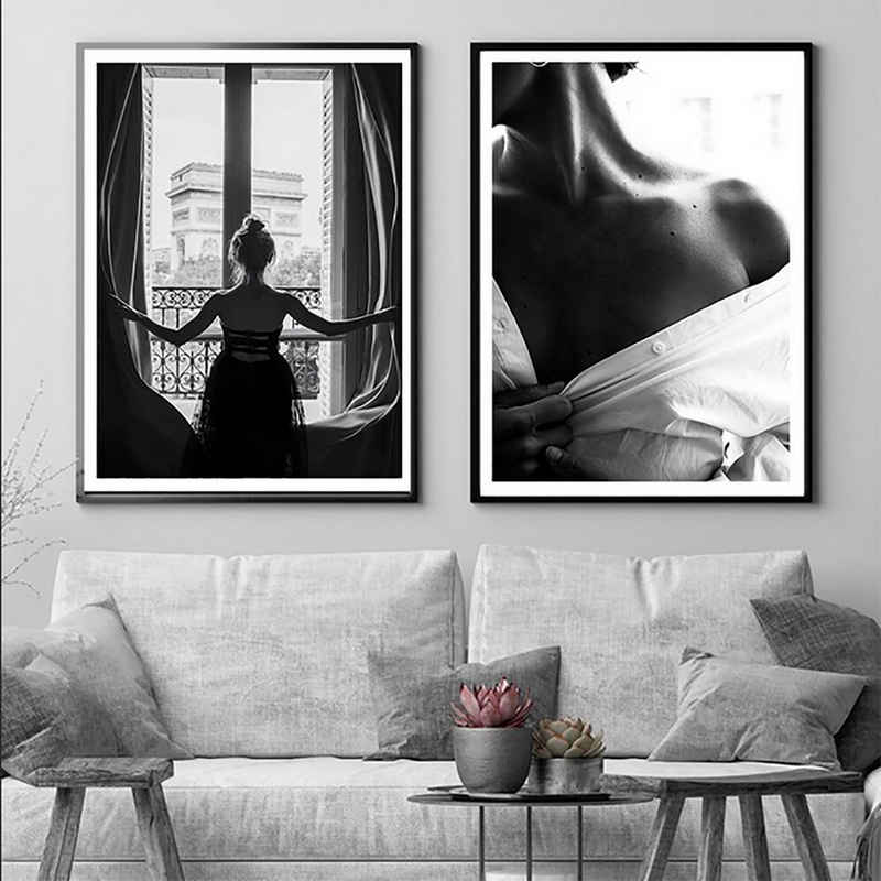 TPFLiving Kunstdruck (OHNE RAHMEN) Poster - Leinwand - Wandbild, Impressionen Frau, Mädchen - (Leinwand Wohnzimmer, Leinwand Bilder, Kunstdruck), Farben: schwarz, weiß - Größe: 50x70cm