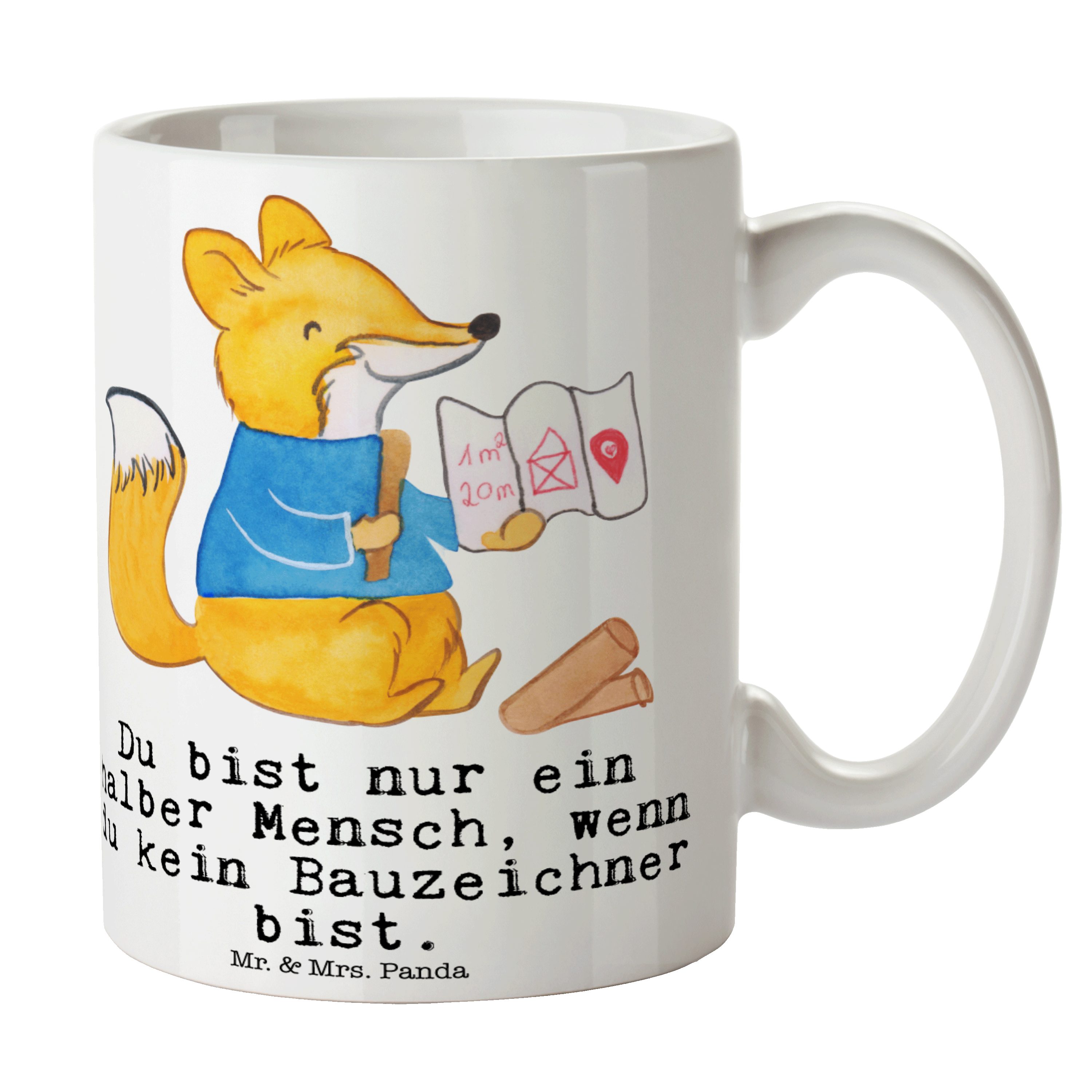 Mr. & Mrs. Panda Tasse Bauzeichner mit Herz - Weiß - Geschenk, Jubiläum, Kaffeebecher, Schen, Keramik